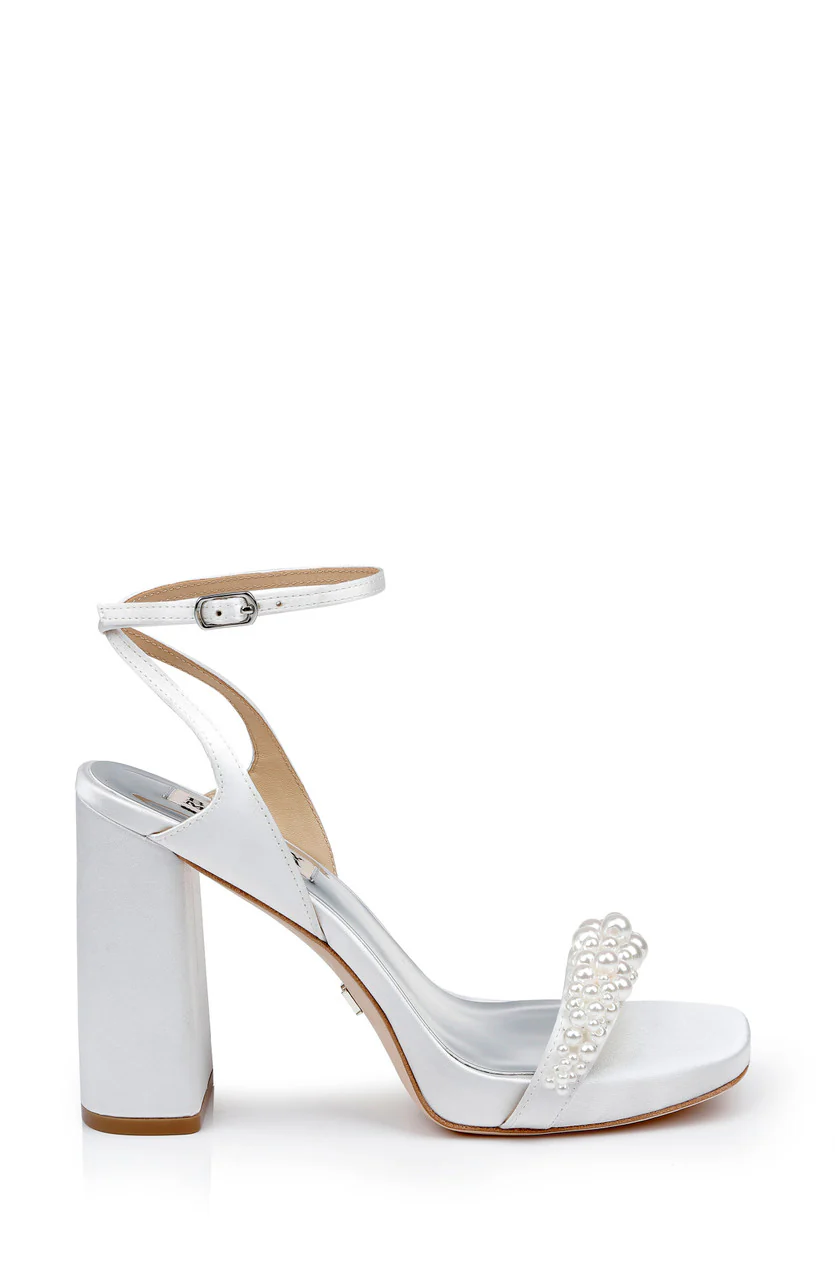 Calida Satin Block Heels with Pearled Vamp - Image 2