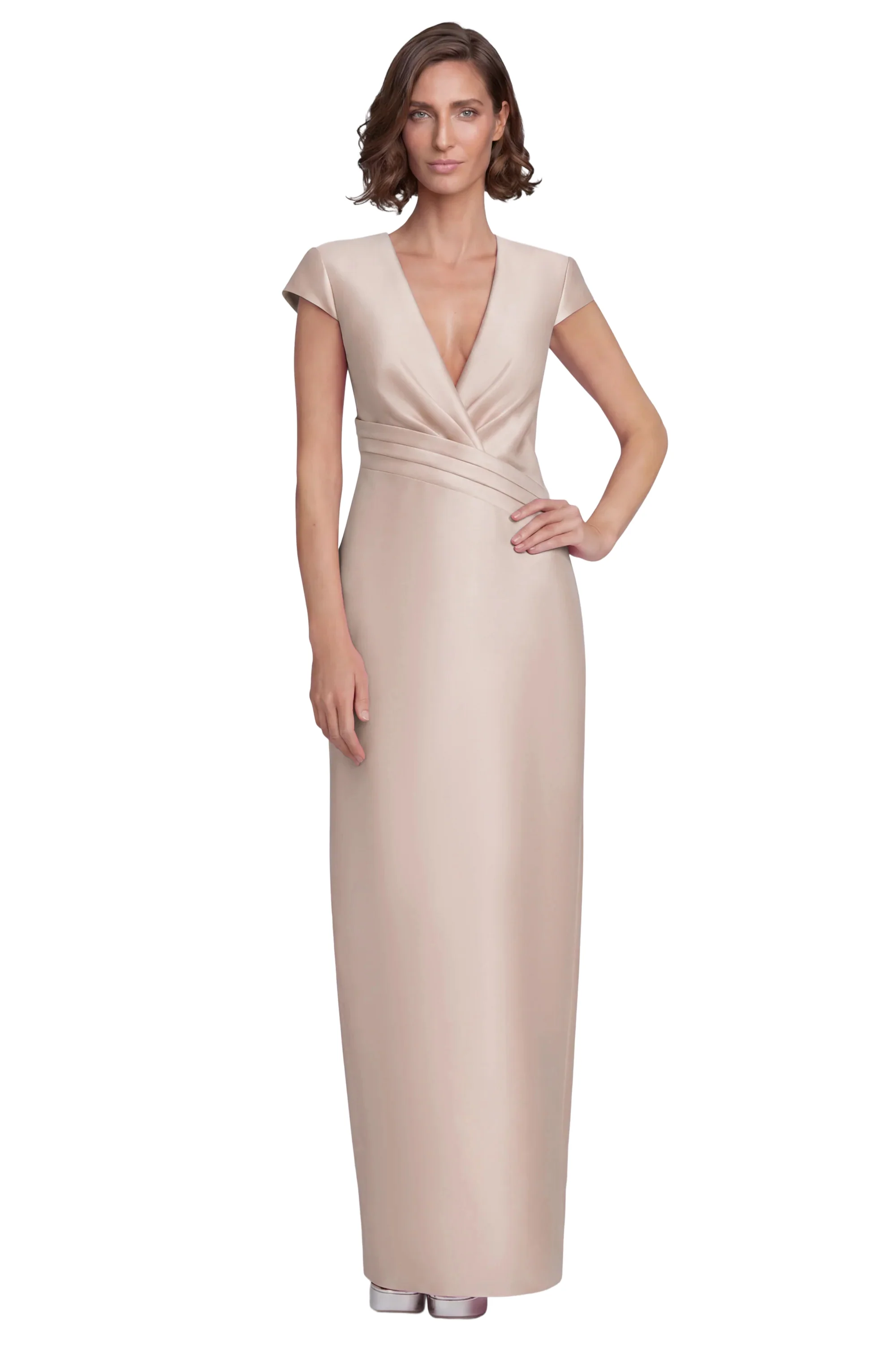 Cap Sleeve V-Neck Column Gown - Image 4
