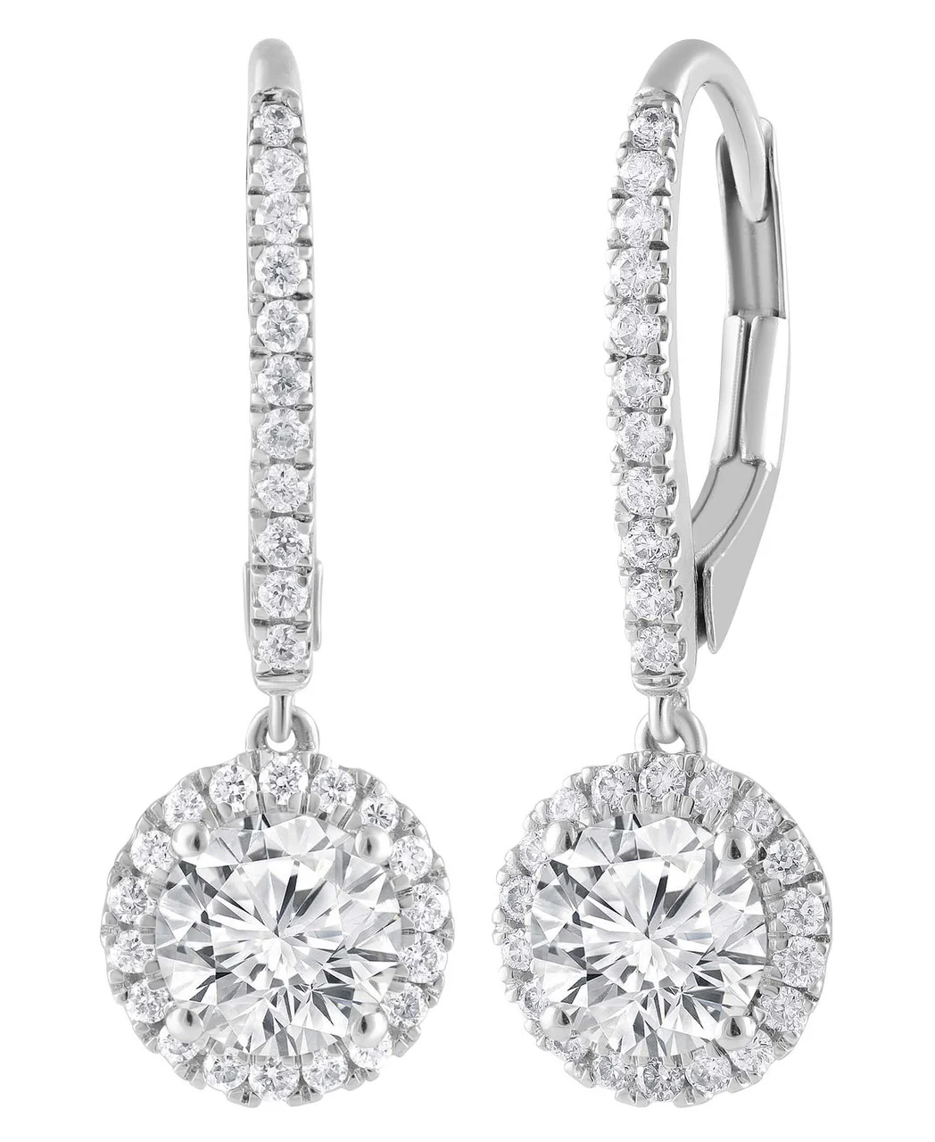Diamond Halo Drop Earrings - Image 3