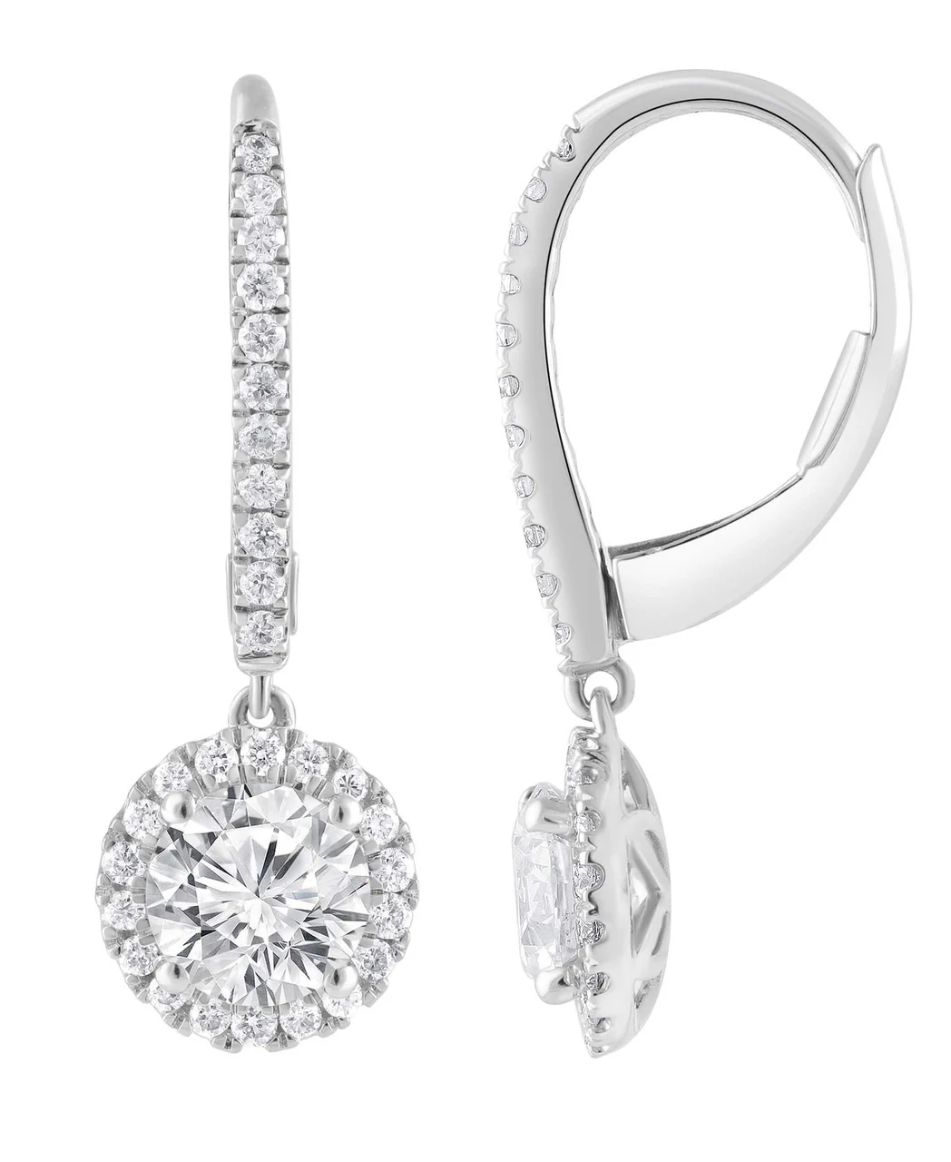 Diamond Halo Drop Earrings - Image 4