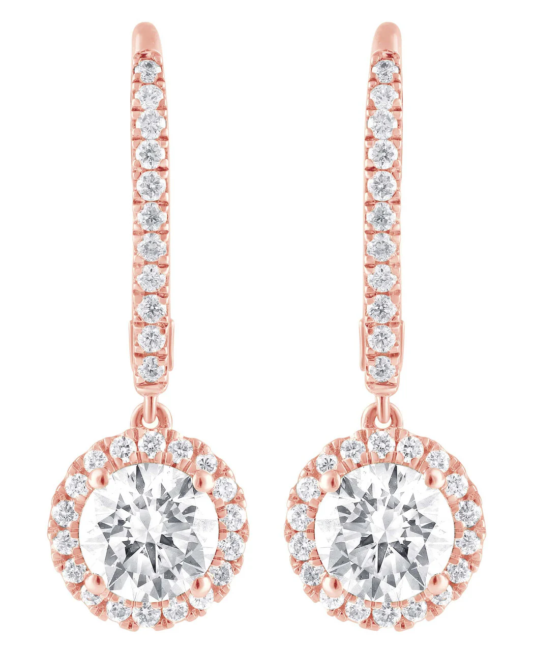 Diamond Halo Drop Earrings - Image 5