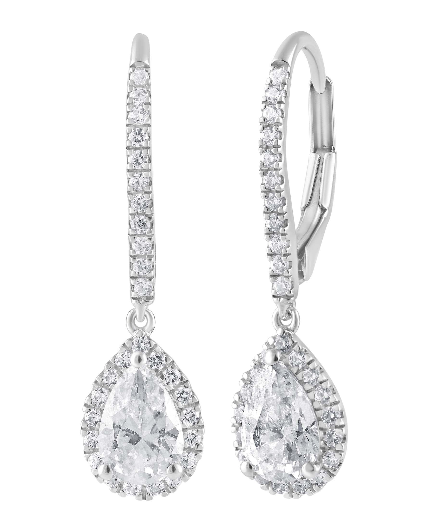 Diamond Halo Pear Drop Earrings - Image 10