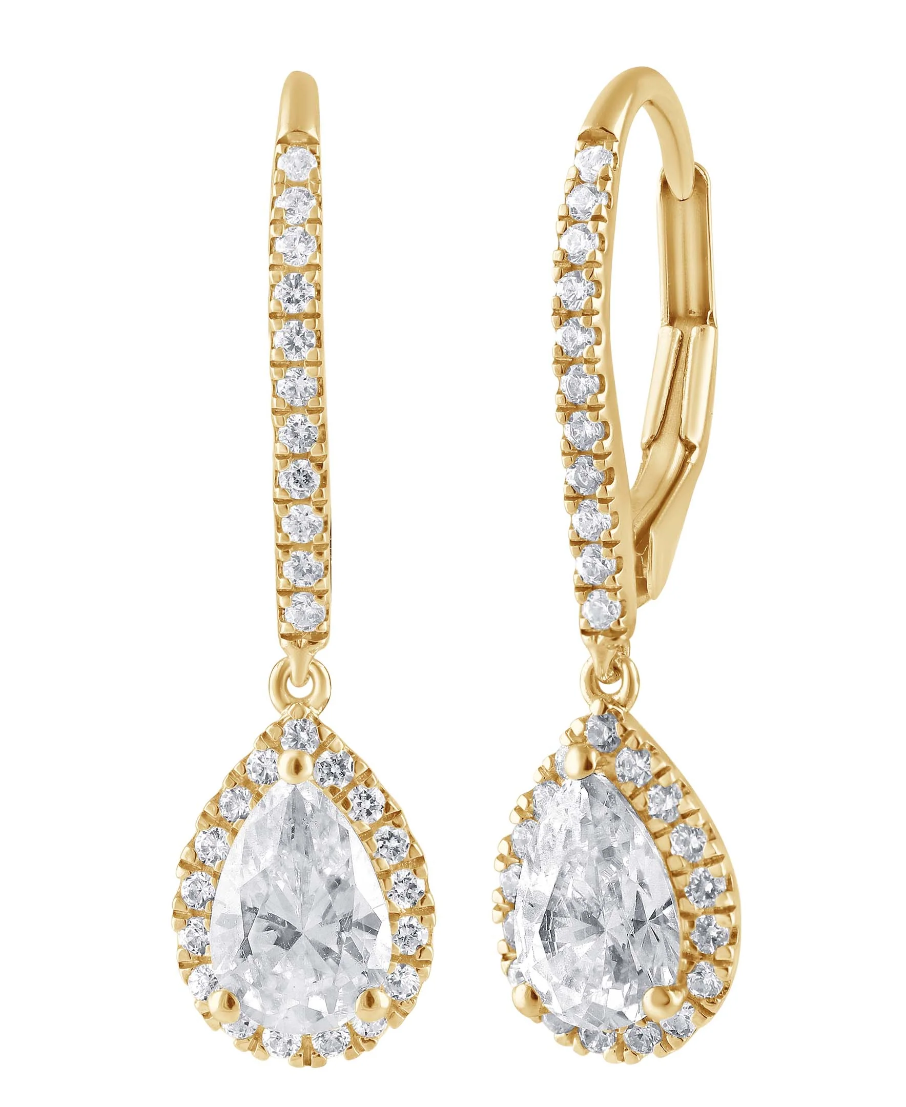 Diamond Halo Pear Drop Earrings - Image 11