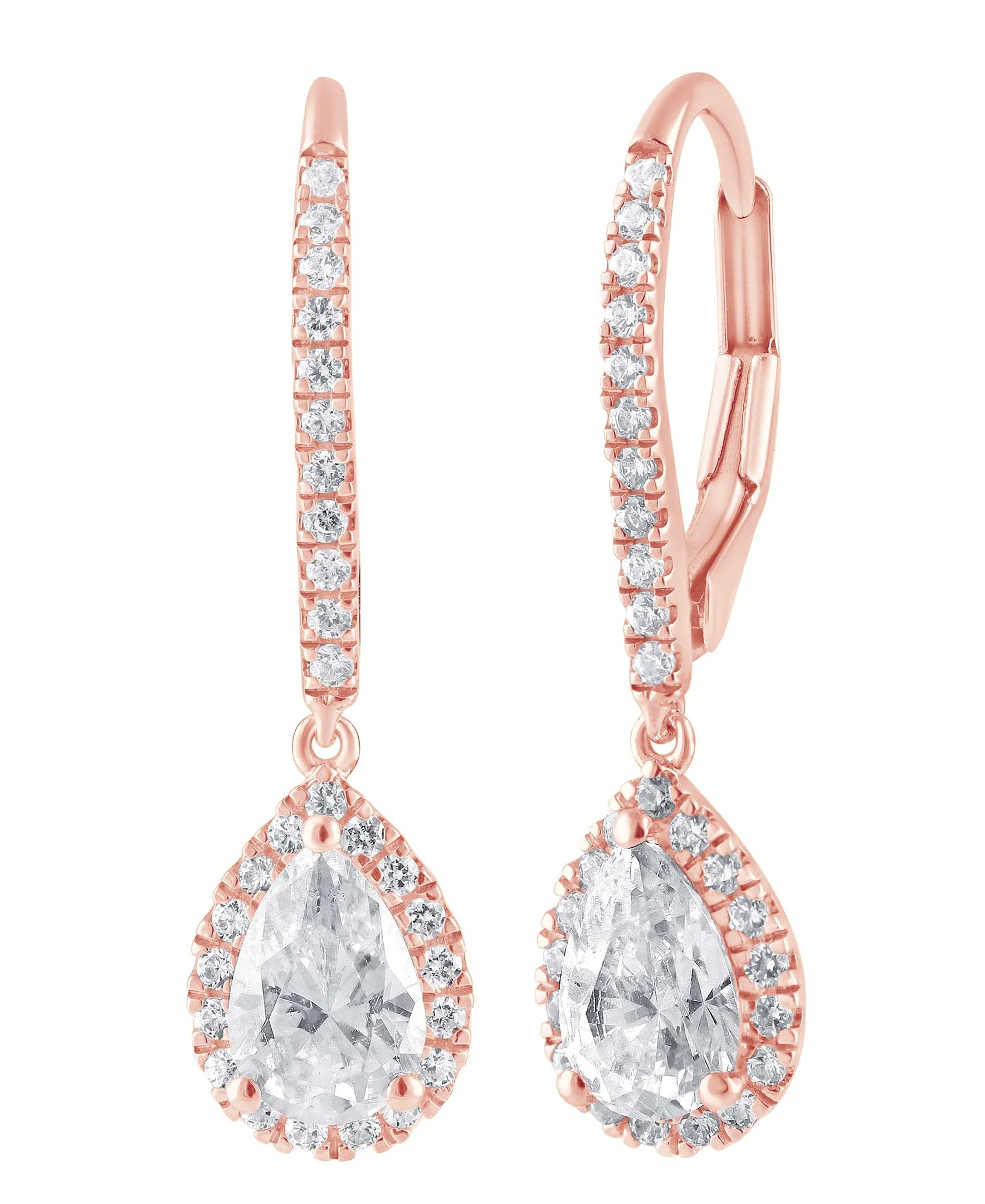 Diamond Halo Pear Drop Earrings - Image 12