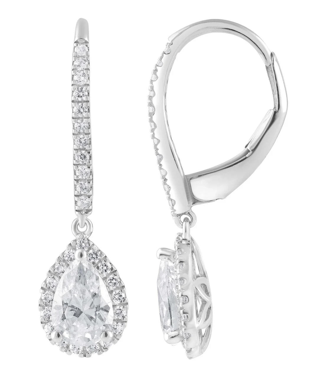 Diamond Halo Pear Drop Earrings - Image 3