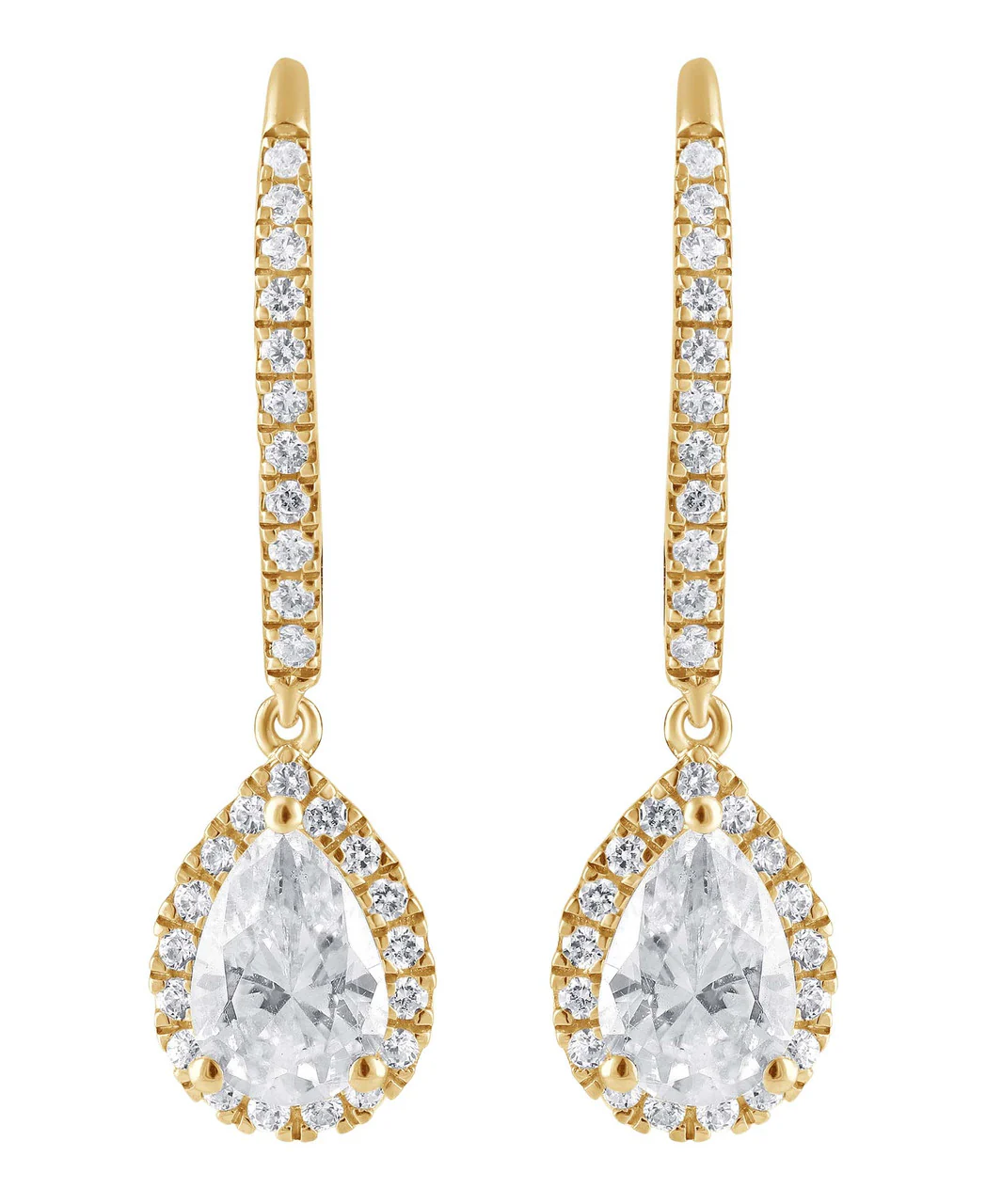 Diamond Halo Pear Drop Earrings - Image 4