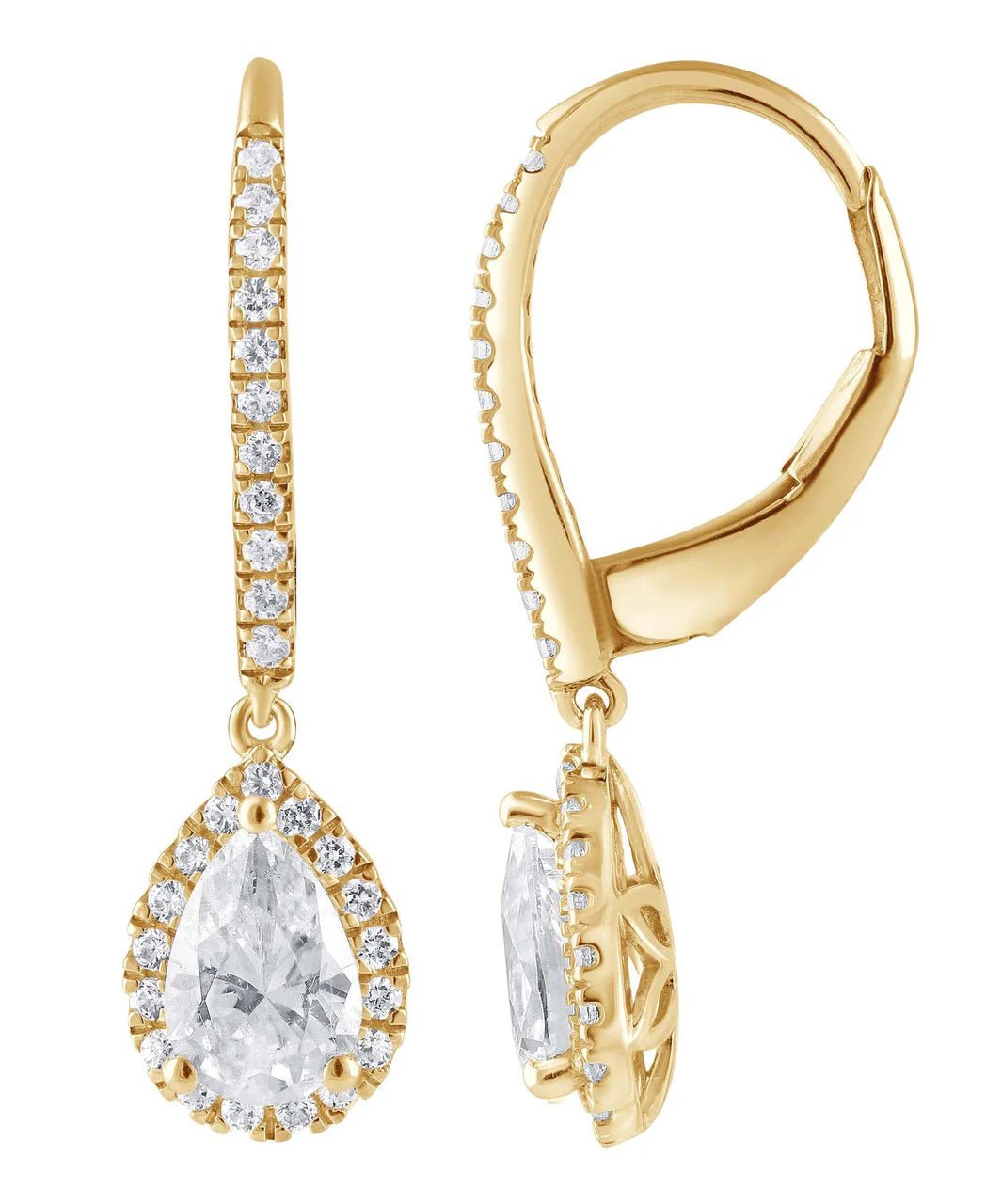 Diamond Halo Pear Drop Earrings - Image 6
