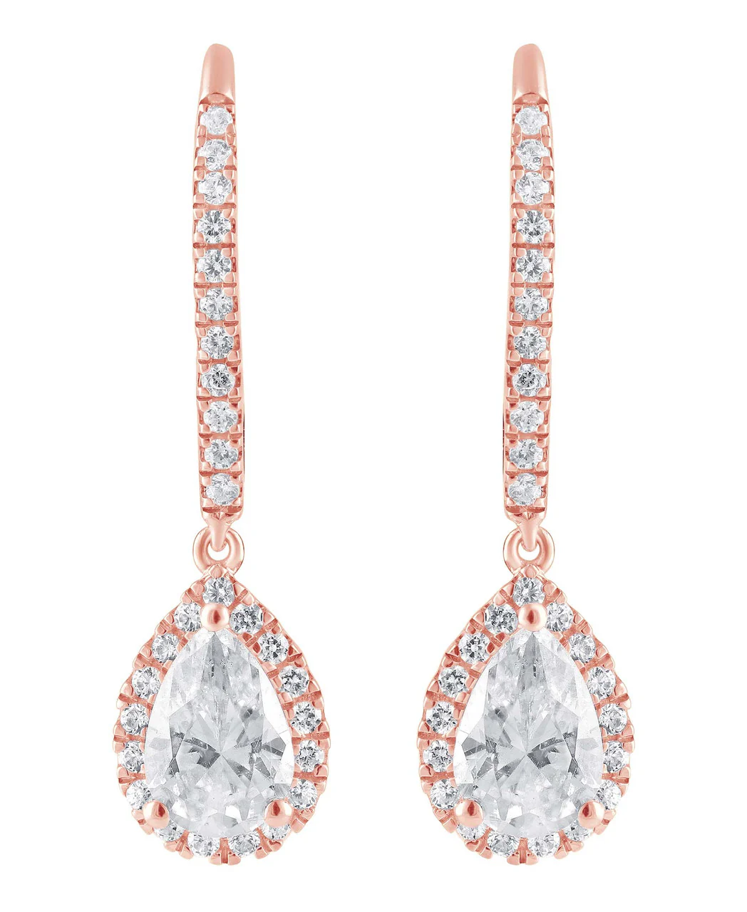 Diamond Halo Pear Drop Earrings - Image 7