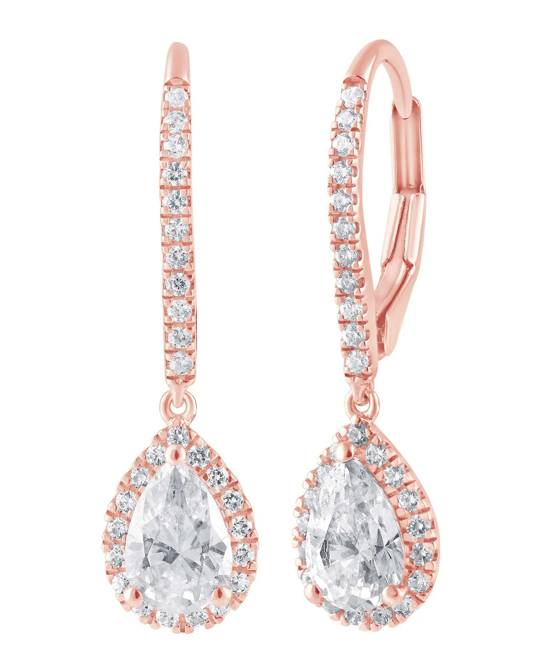 Diamond Halo Pear Drop Earrings - Image 8