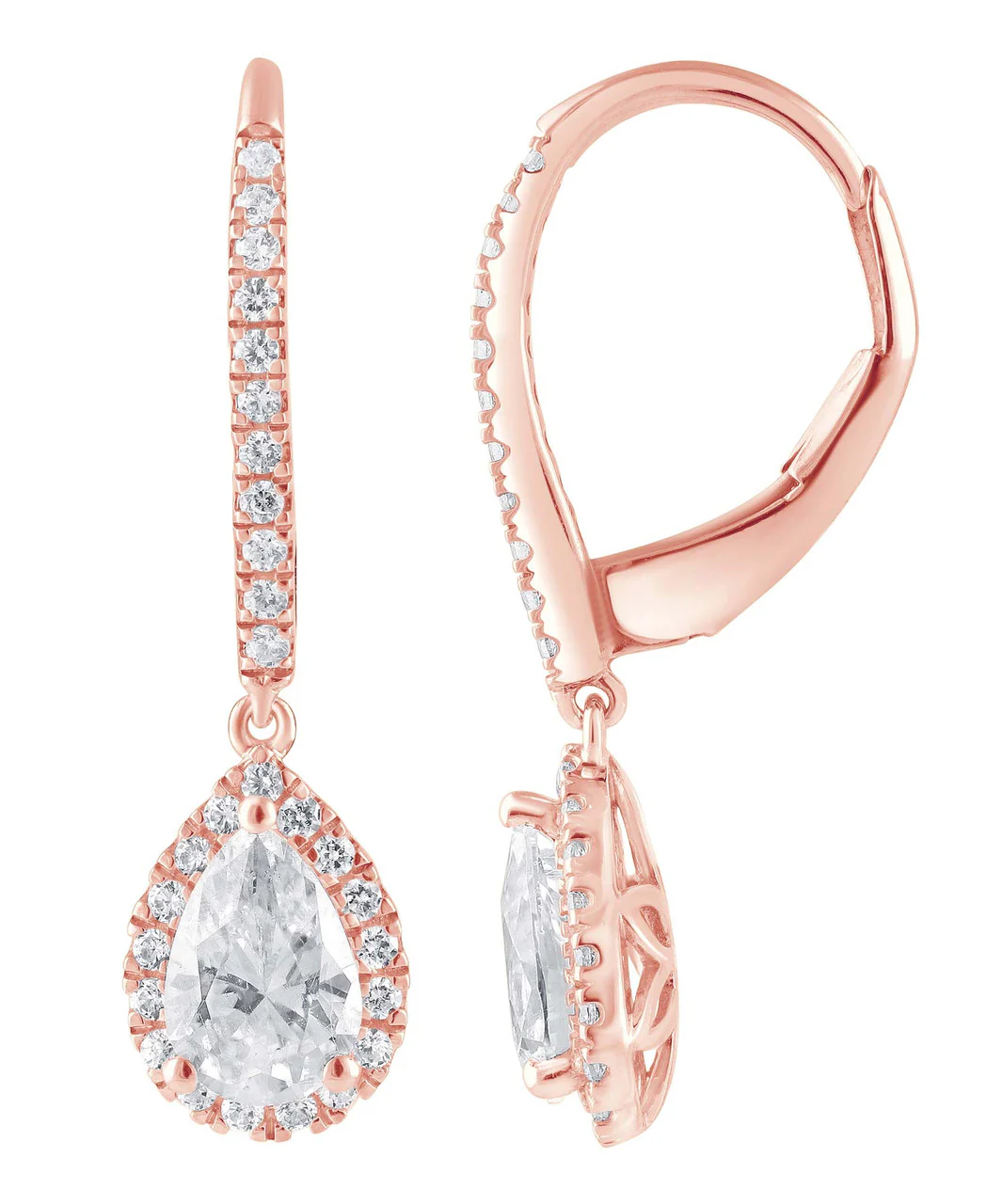 Diamond Halo Pear Drop Earrings - Image 9