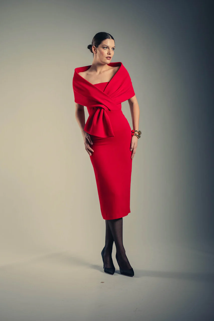 Draped Off-the-Shoulder Cocktail Dress - Image 4