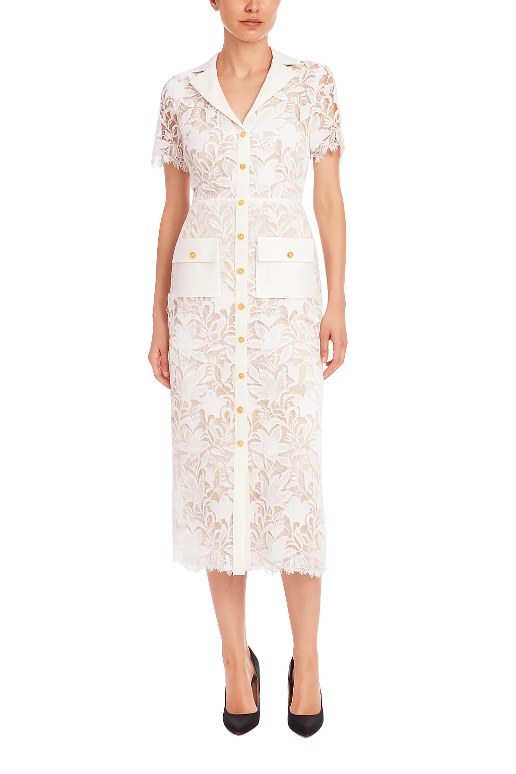 Embroidered Lace Shirt Dress with Sash - Image 23