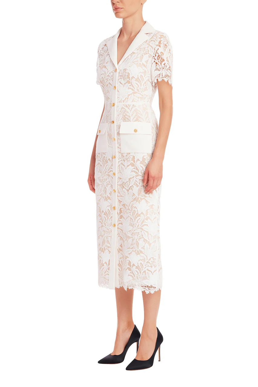 Embroidered Lace Shirt Dress with Sash - Image 5