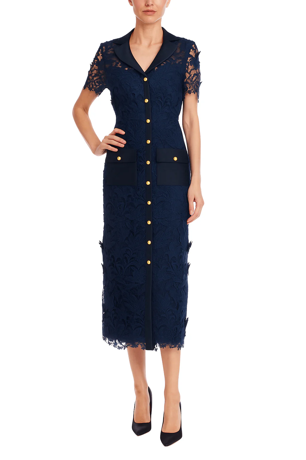 Embroidered Lace Shirt Dress with Sash - Image 7