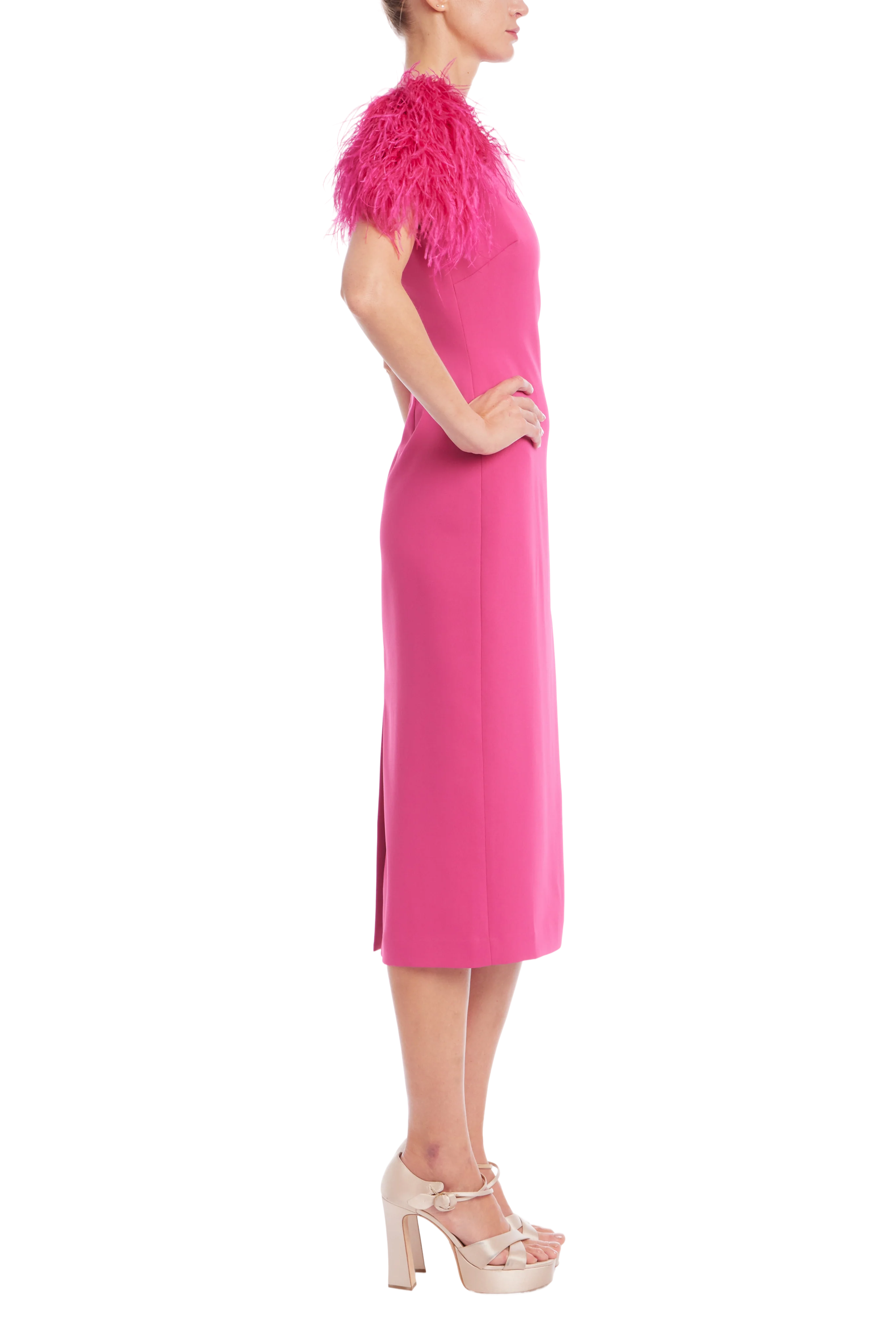 Feather Shoulder Sheath Dress - Image 2