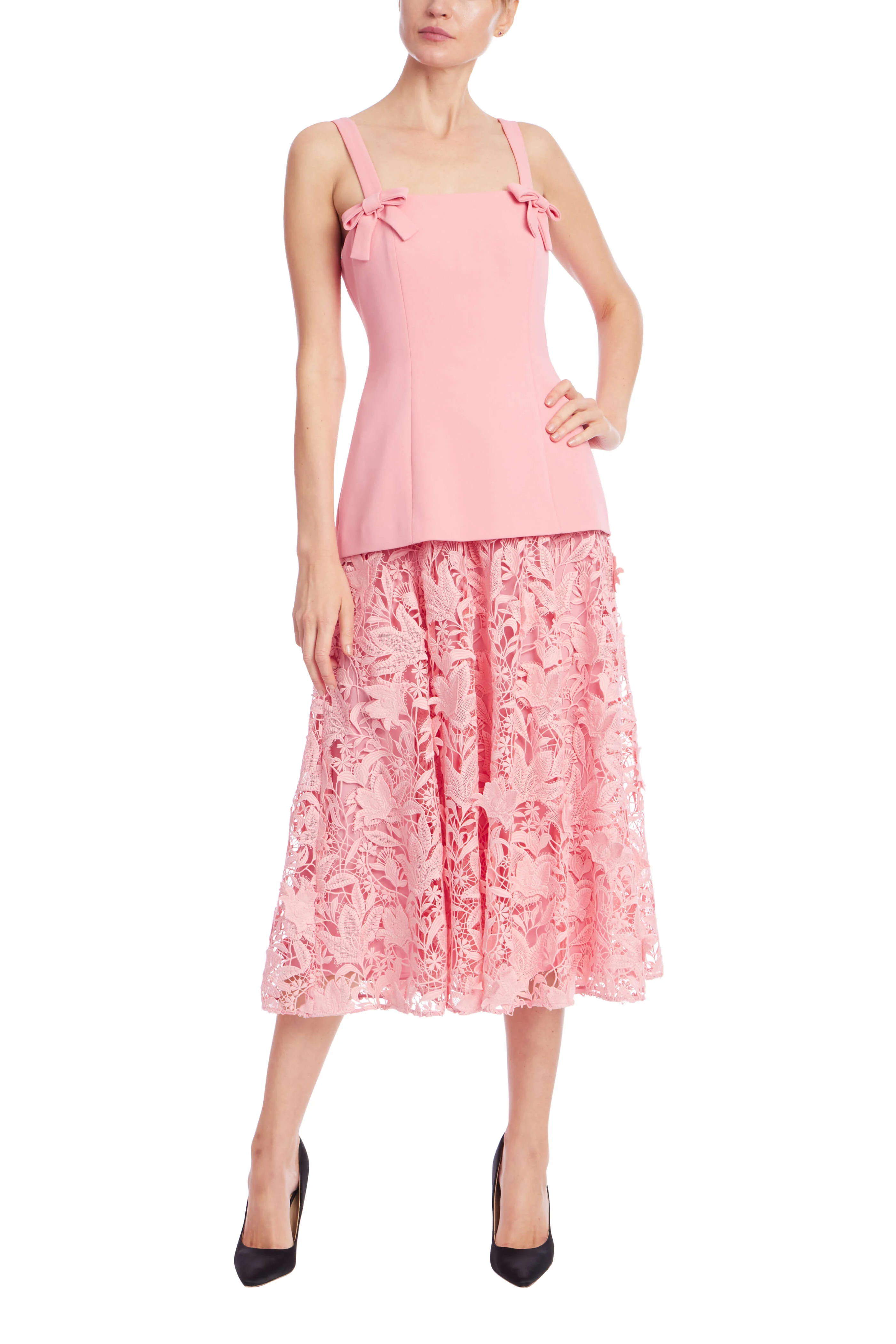 Fitted Bodice and Textured Lace Skirt Cocktail Dress - Image 17