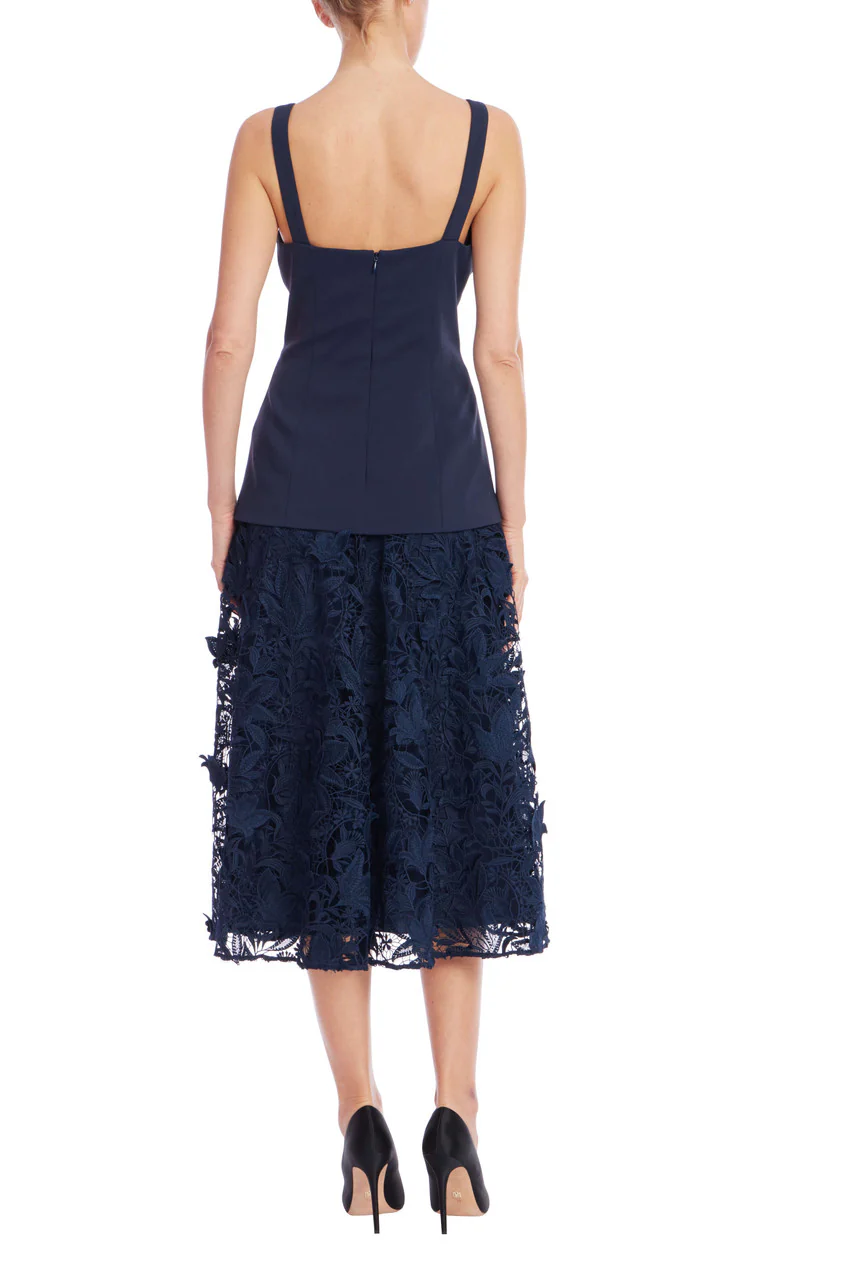 Fitted Bodice and Textured Lace Skirt Cocktail Dress - Image 3