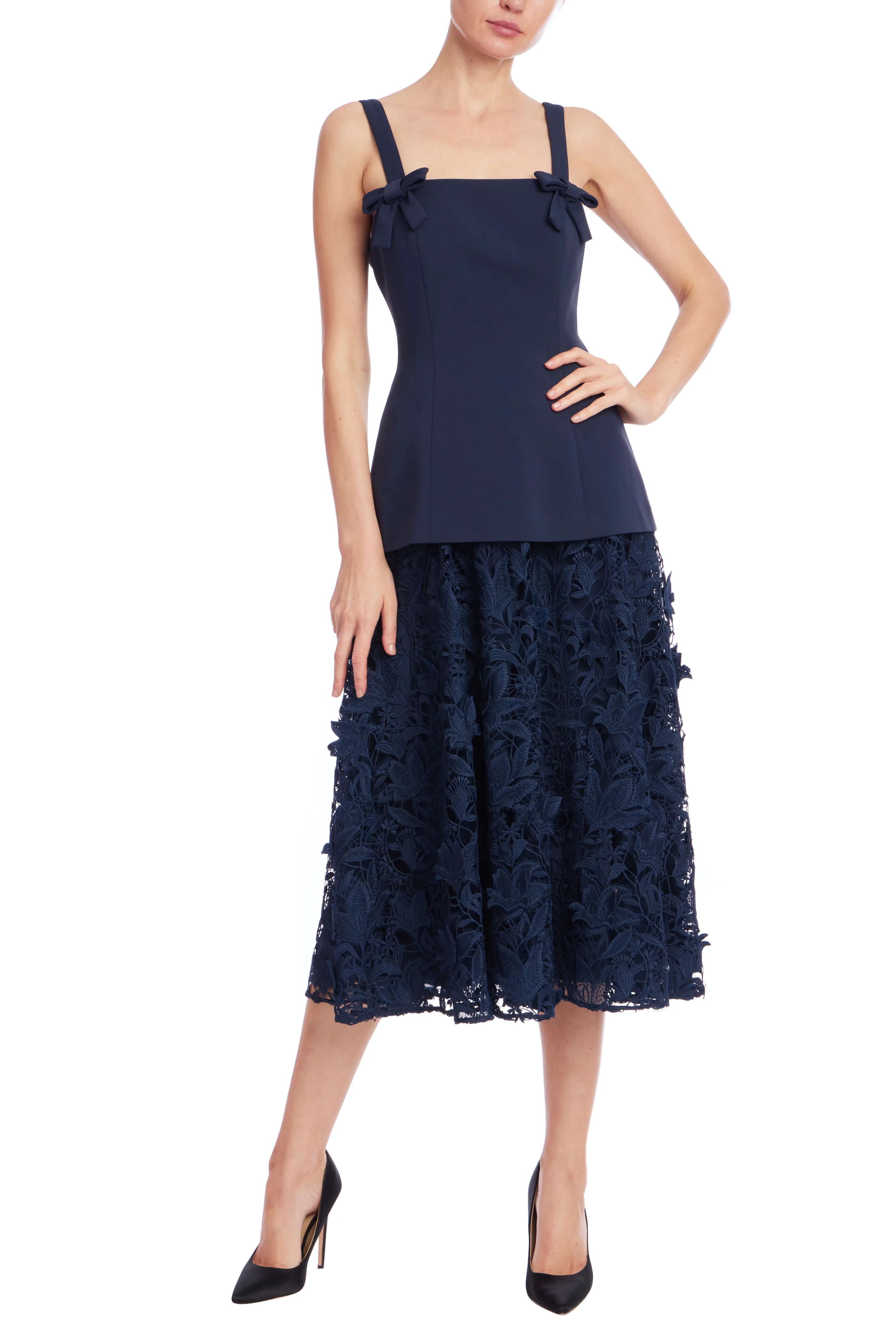 Fitted Bodice and Textured Lace Skirt Cocktail Dress - Image 9