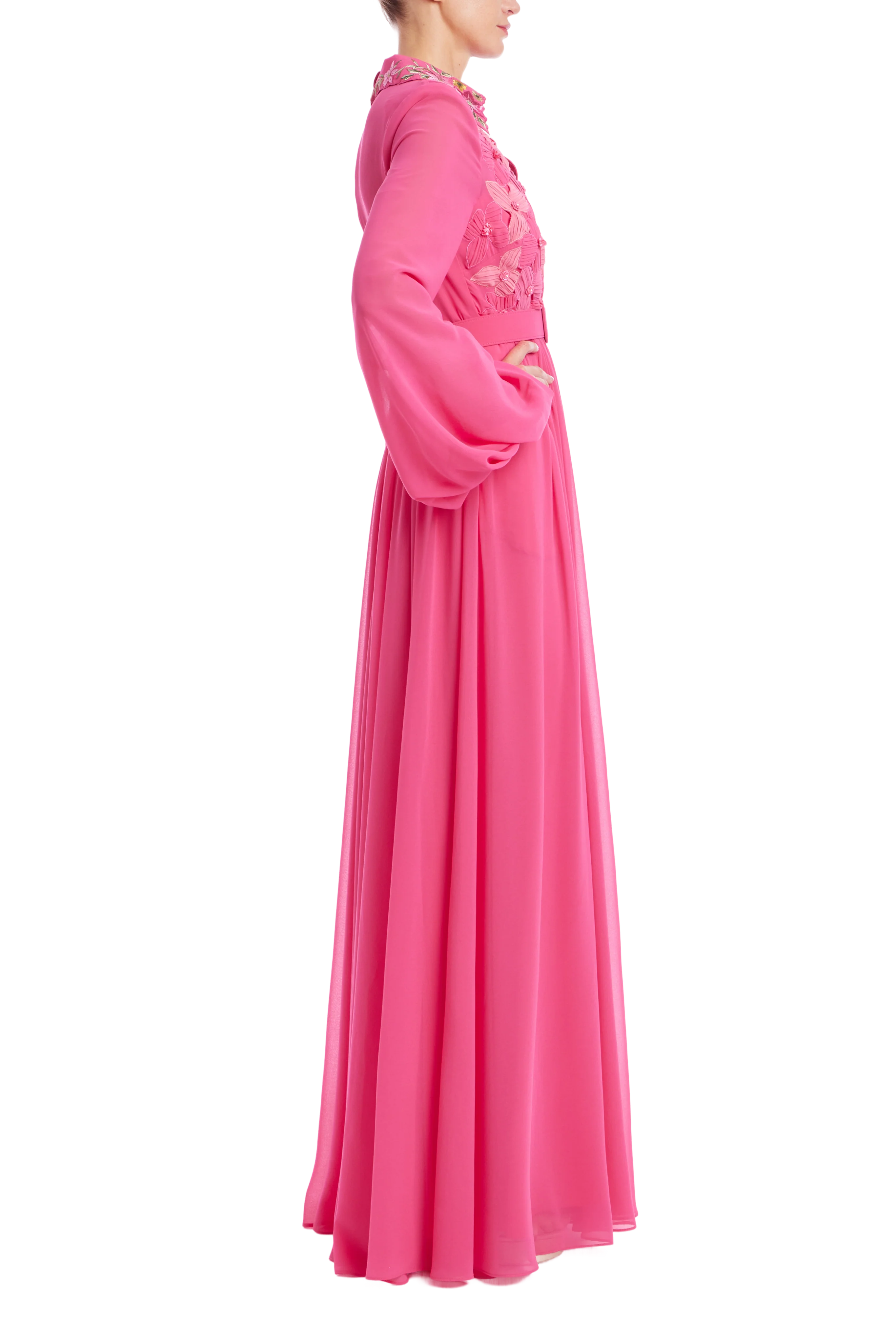Floral Embroidered Long Sleeve Shirt Gown - Image 2