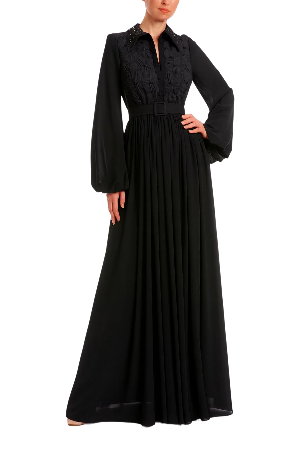 Floral Embroidered Long Sleeve Shirt Gown - Image 4
