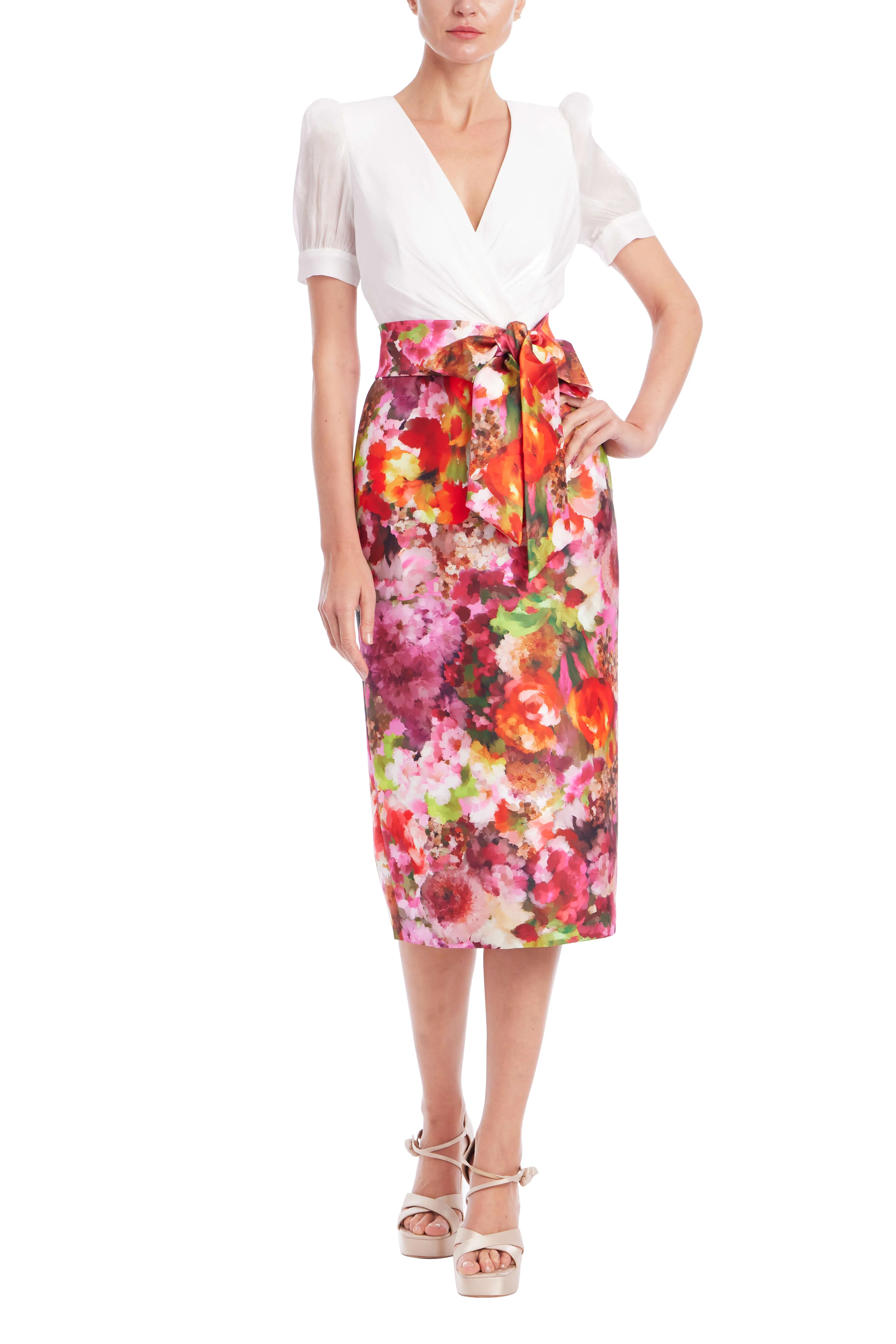 Floral Print Mixed Media Shirt Dress - Image 6