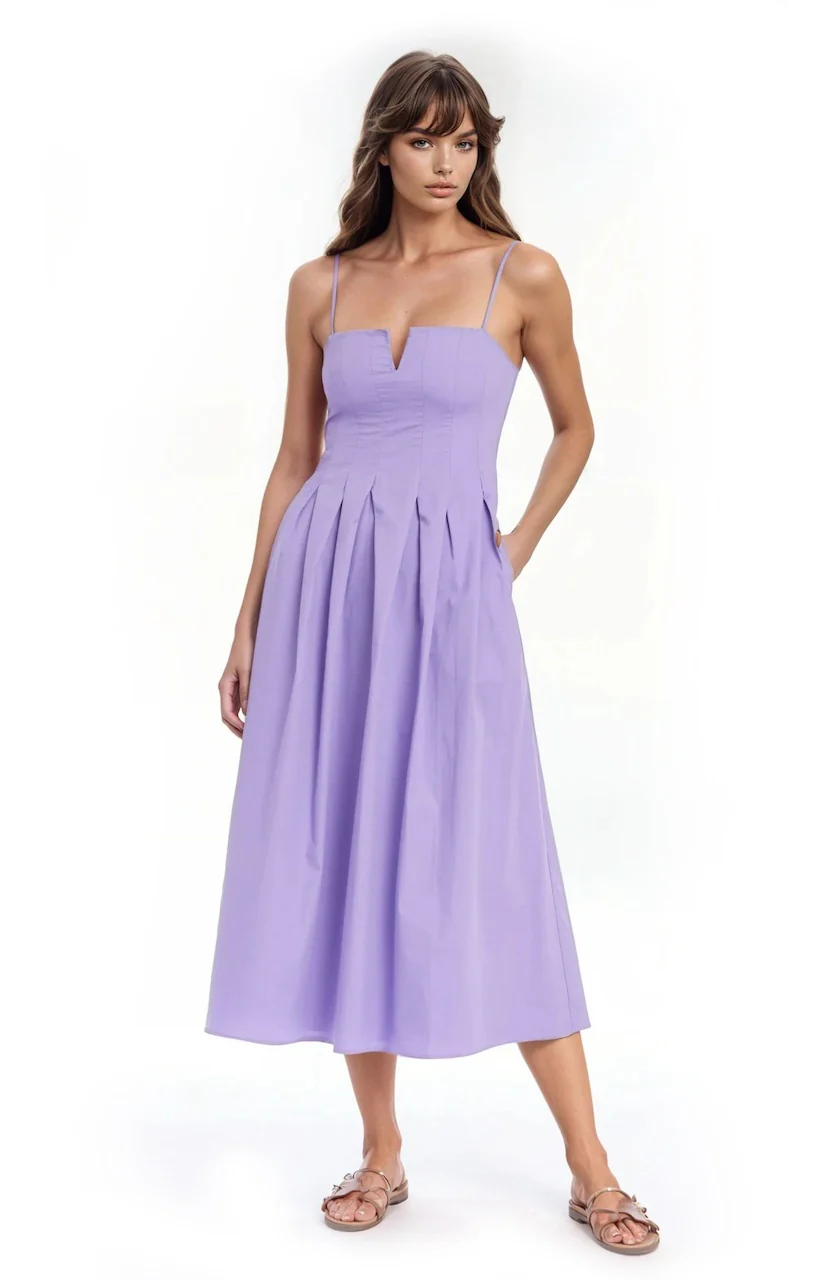 Hallie Pleated Cotton Poplin Midi Dress - Image 16