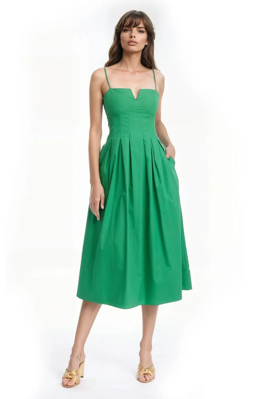 Hallie Pleated Cotton Poplin Midi Dress - Image 23