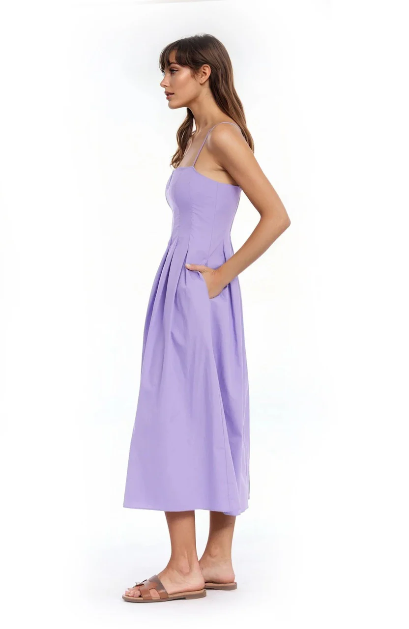 Hallie Pleated Cotton Poplin Midi Dress - Image 8