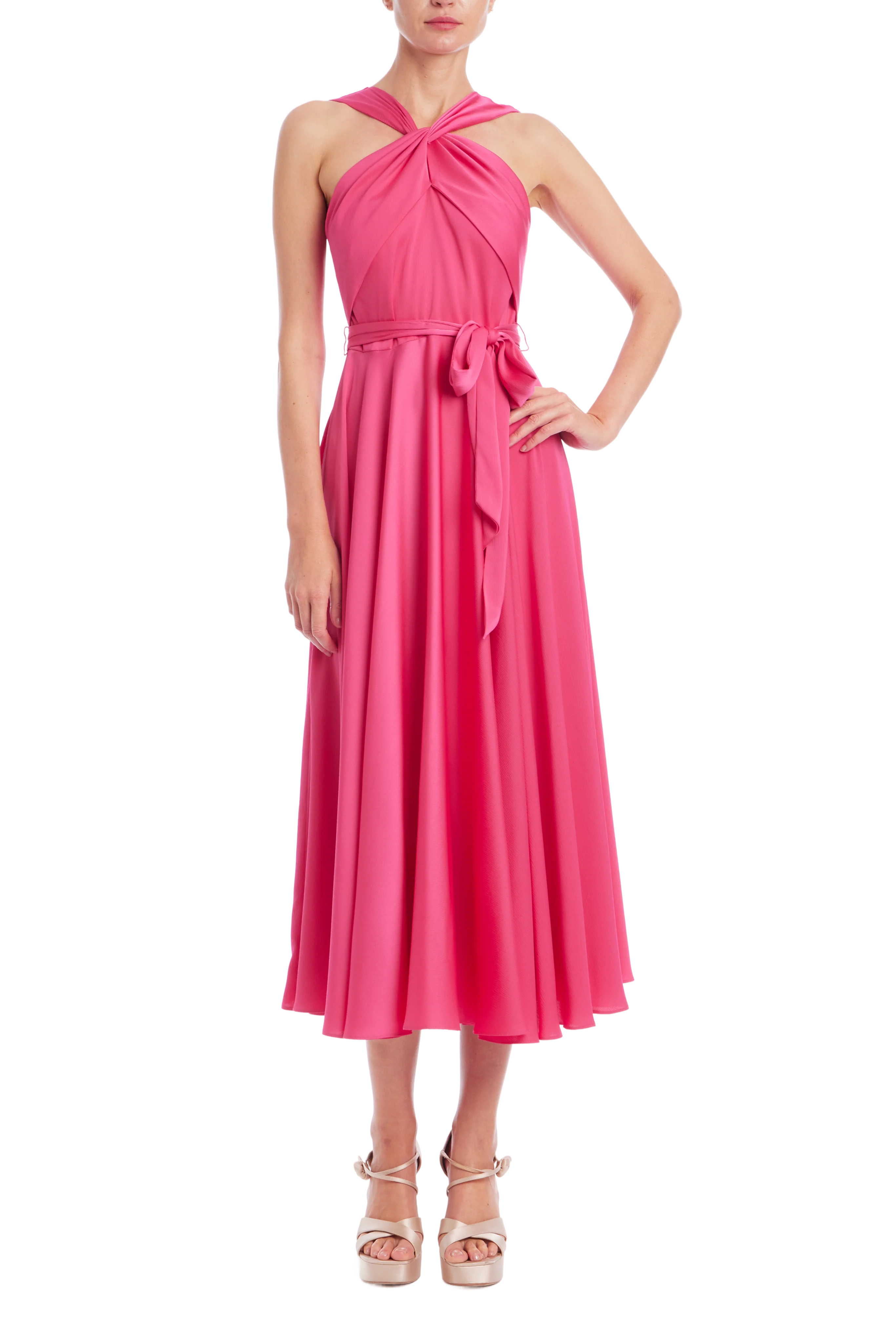 Halter Neck Satin Midi Dress