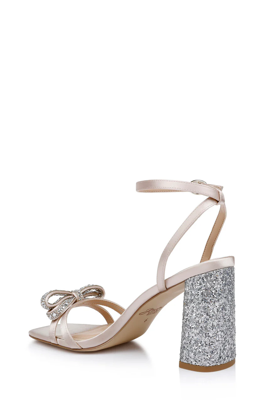 Hillary Block Heel Sandal with Rhinestone Bow - Image 3