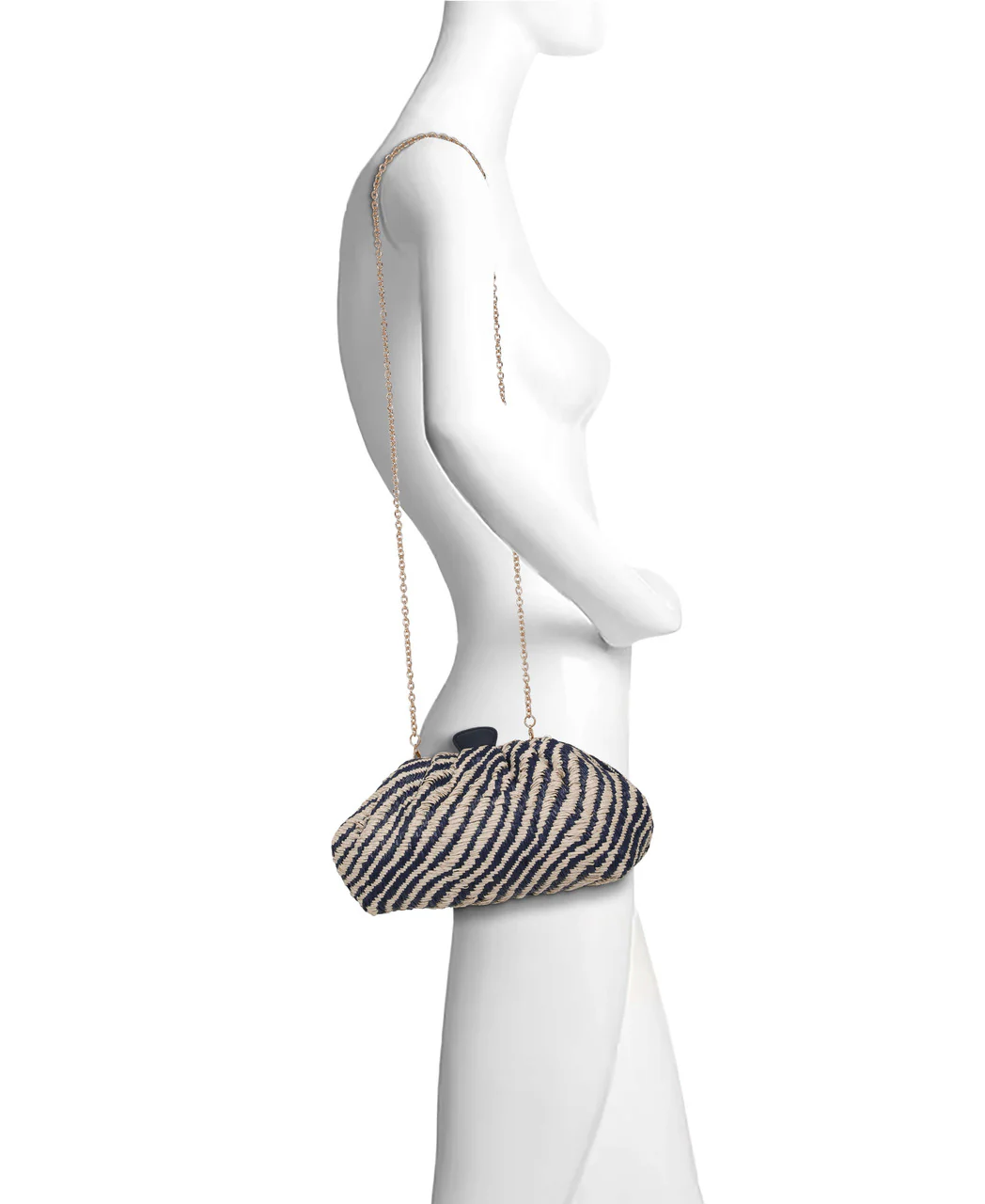 Indigo Jacquard Raffia Pouch Clutch - Image 10