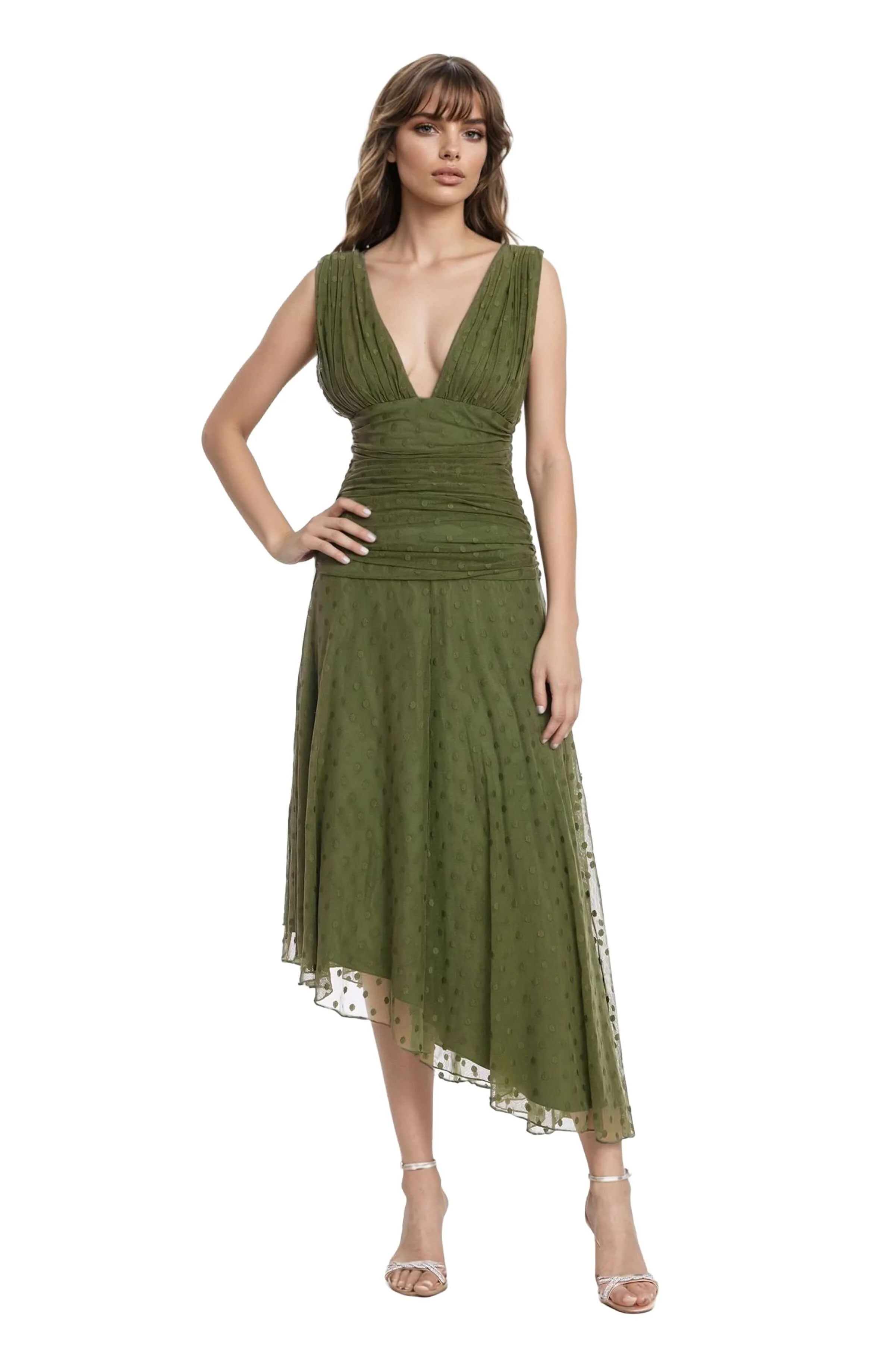 Katie Draped V-Neck Asymmetrical Hem Dress - Image 5