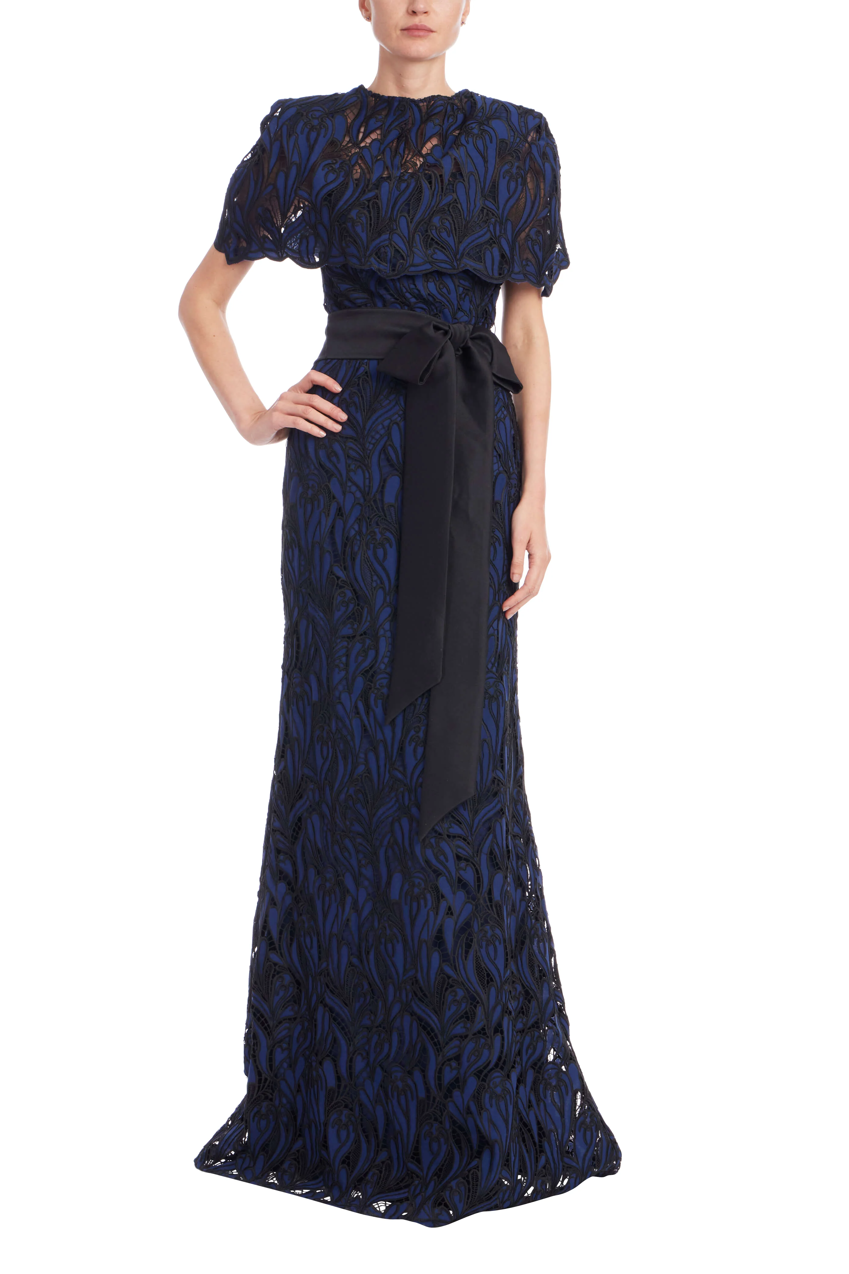 Lace Overlay Capelet A-Line Gown - Image 5