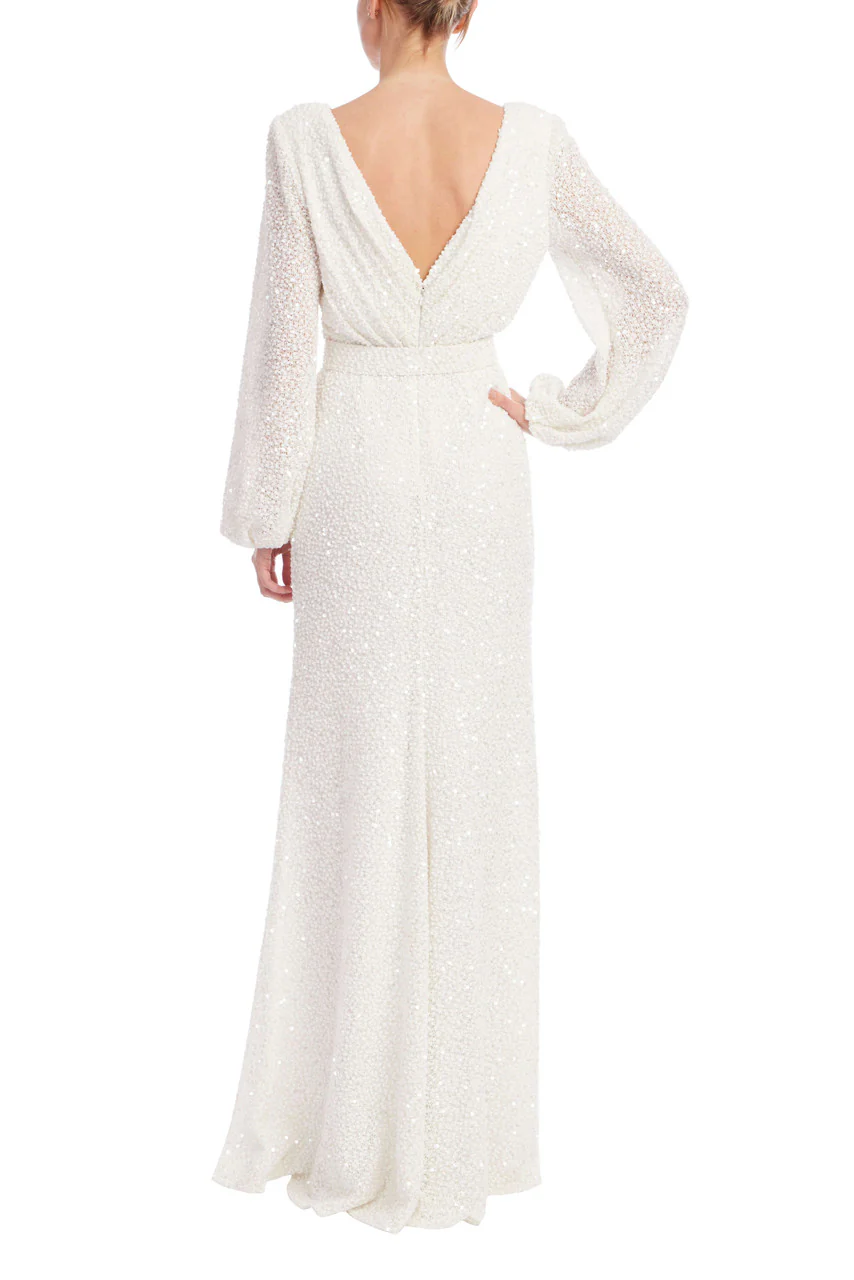 Long Sleeve Sequin Belted Evening Gown - Image 3