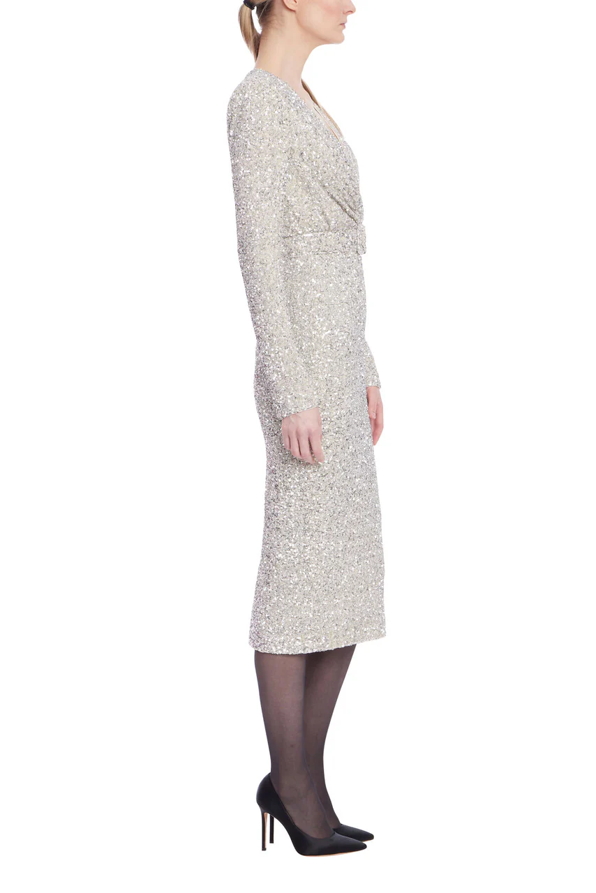 Long Sleeve Sequin Belted Midi Dress - Image 2