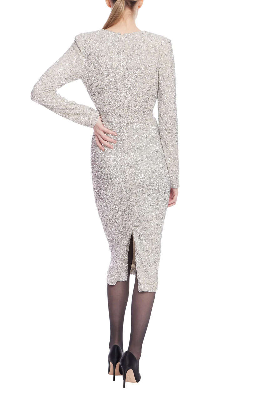 Long Sleeve Sequin Belted Midi Dress - Image 3