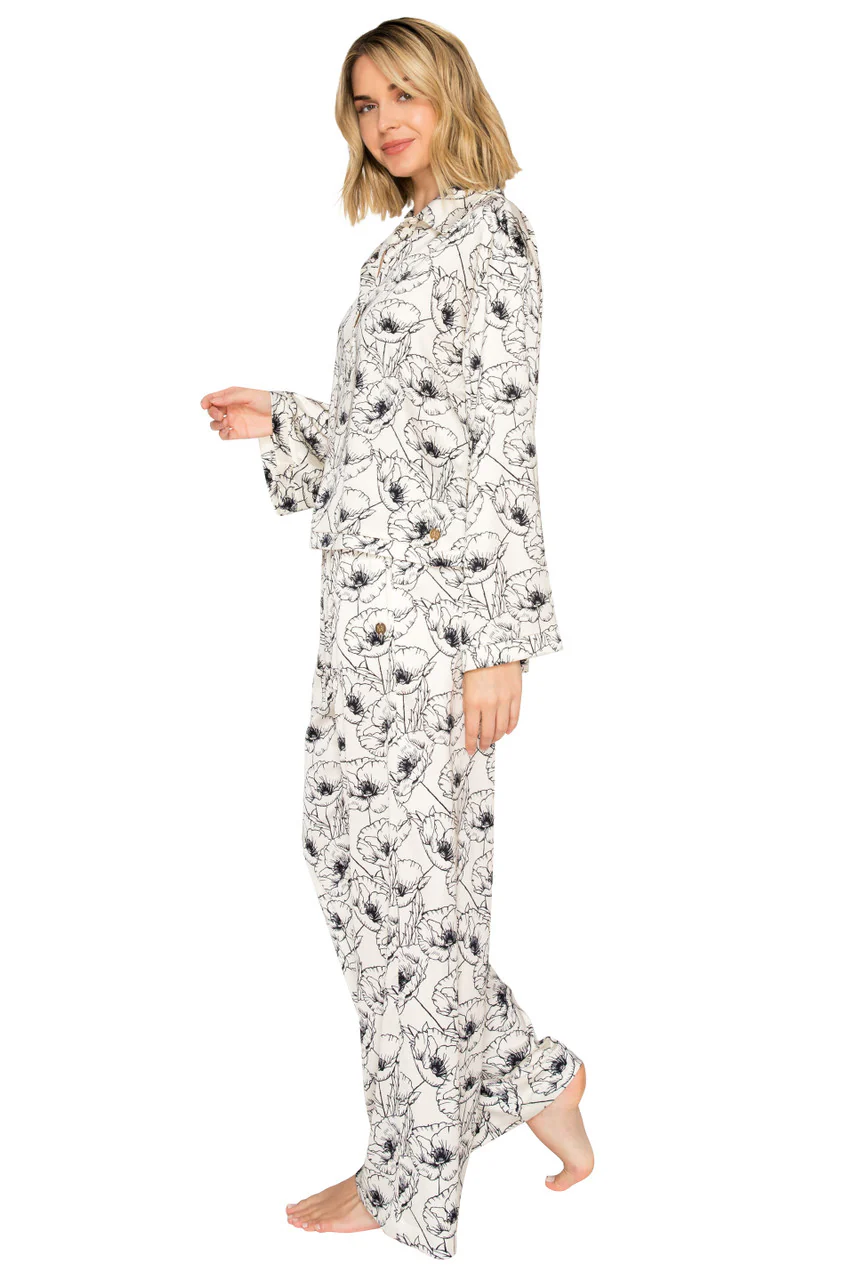Luxe Floral Satin Long Sleeve & Wide Leg Pajama Set - Image 2