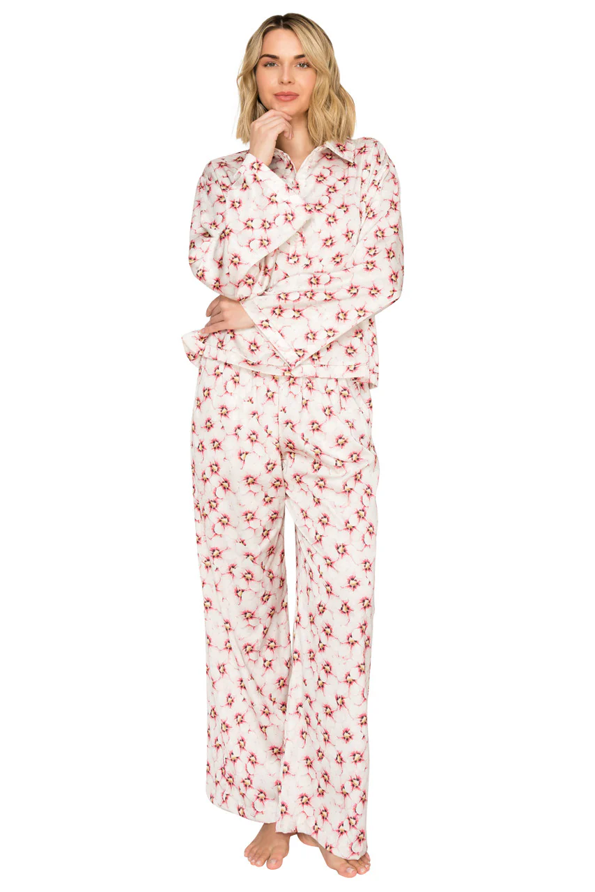 Luxe Floral Satin Long Sleeve & Wide Leg Pajama Set - Image 9