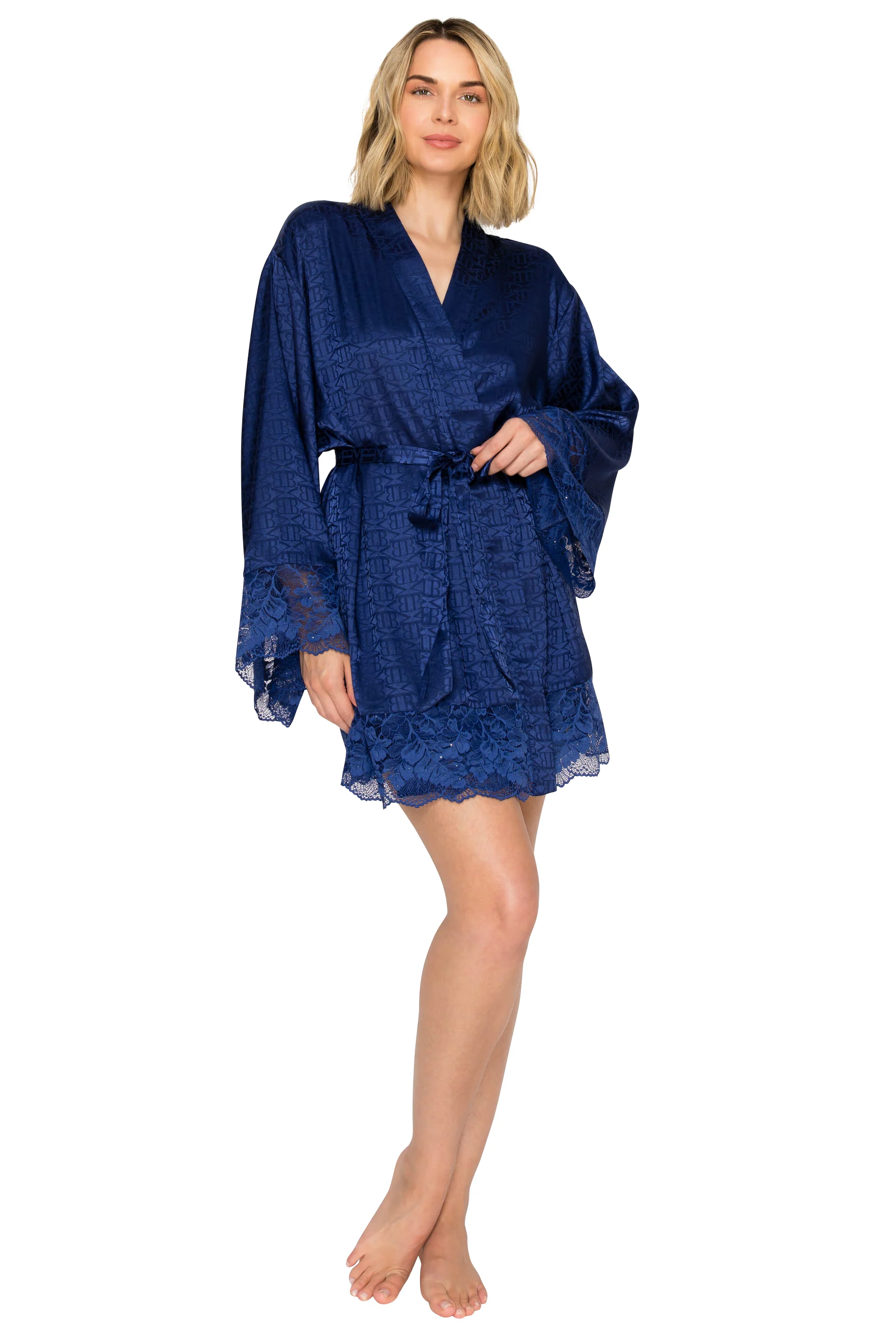 Luxe Monogram Jacquard & Sparkle Lace Wrap Robe - Image 17
