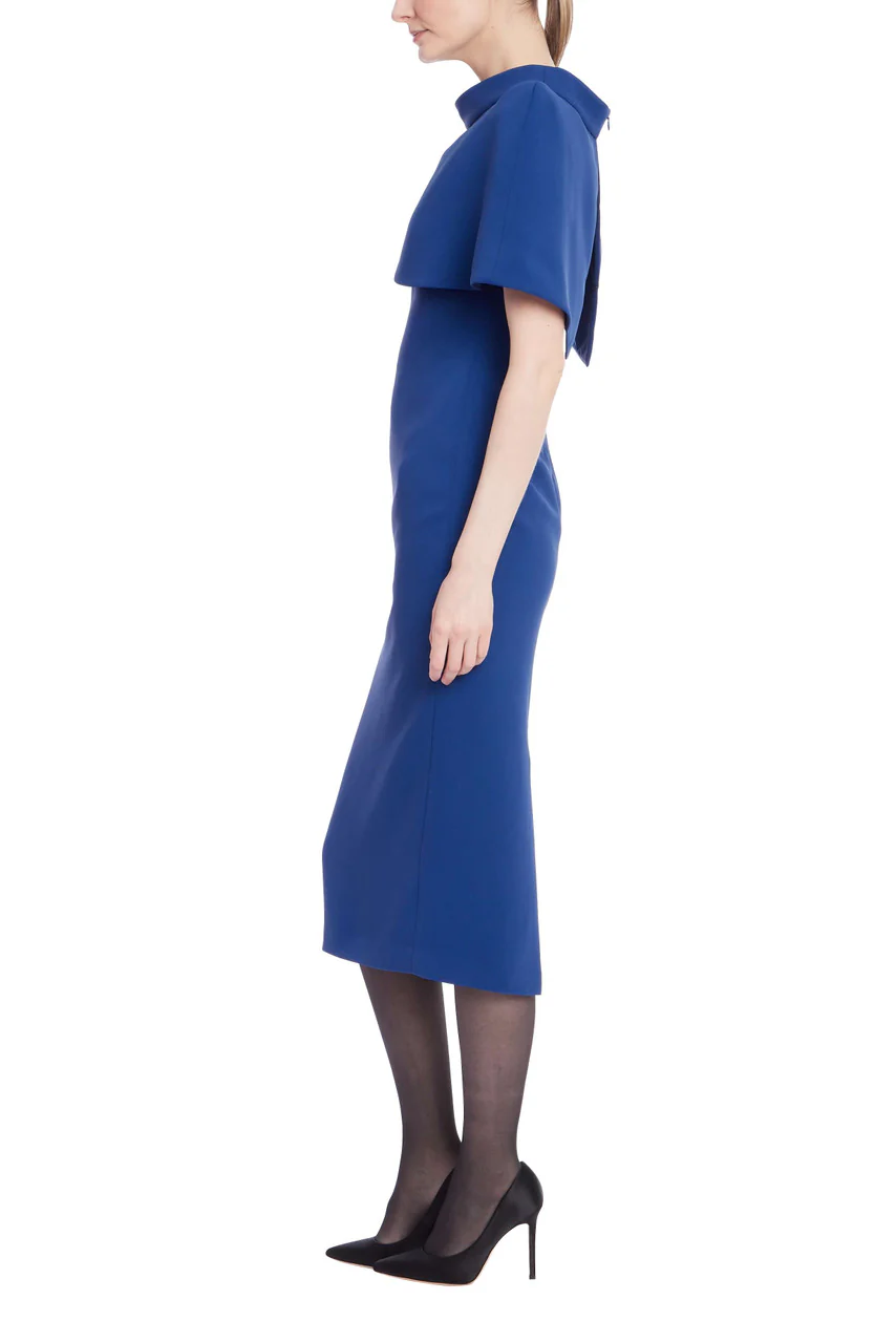 Marine Sheath Dress with Mock Neck Capelet - Image 2