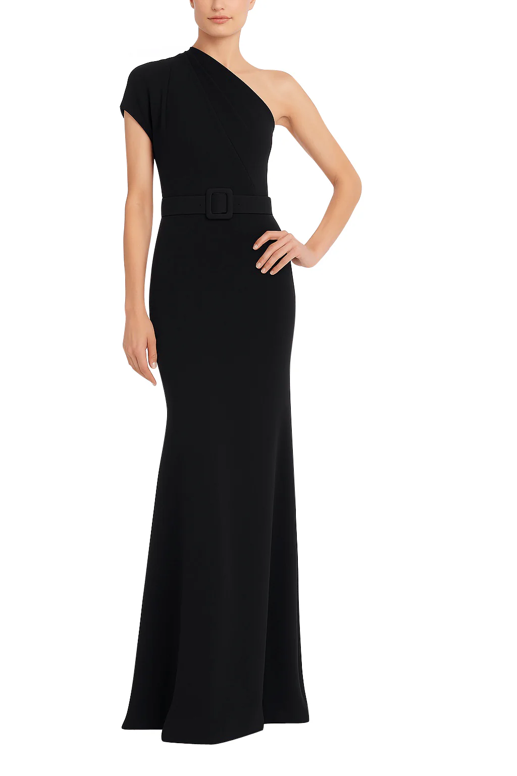 One-Shoulder Buckle Belt Evening Gown - Image 8