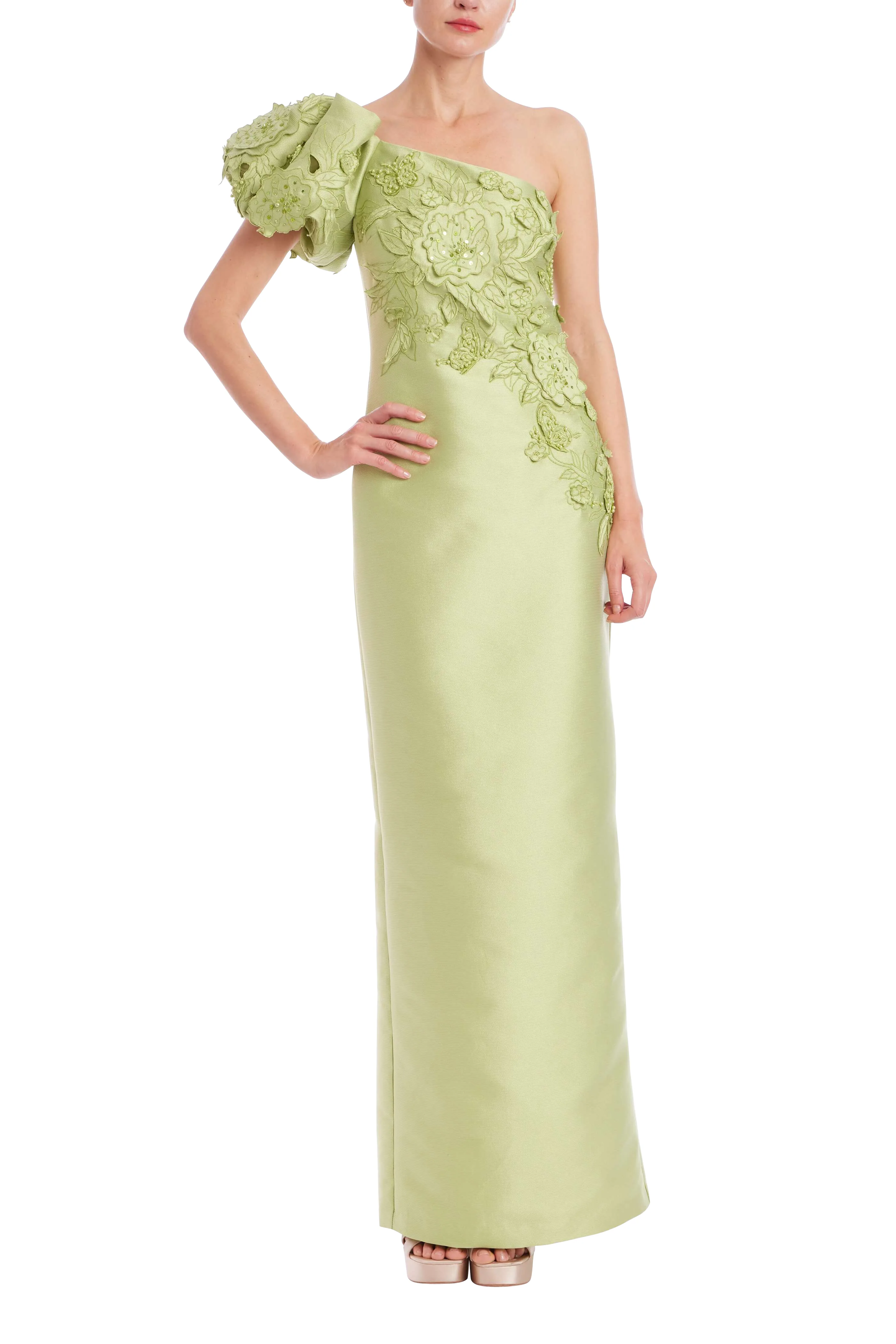 One-Shoulder Pebble Gazar Column Gown - Image 7