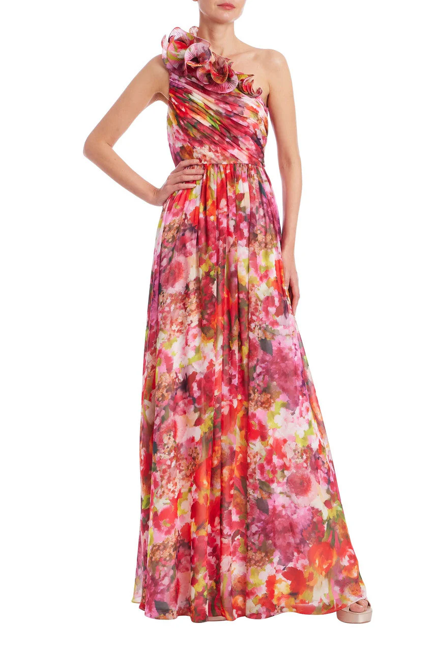 One-Shoulder Ruffle Floral Print Gown - Image 17