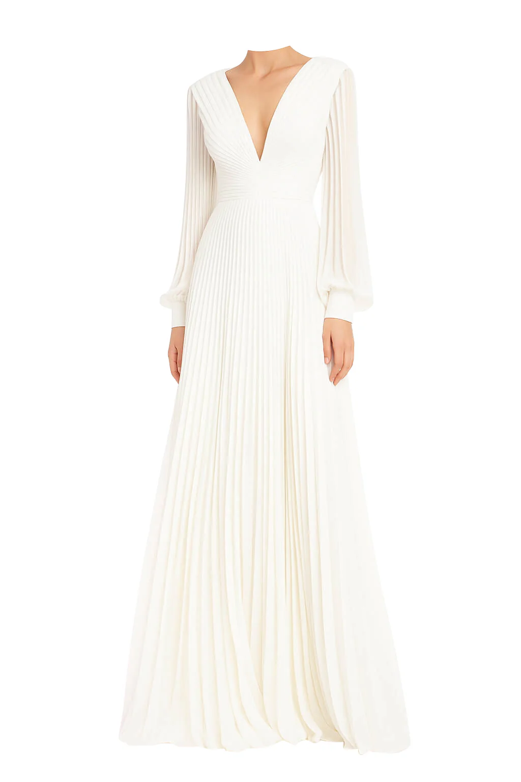 Pleated Georgette Long Sleeve Gown - Image 23