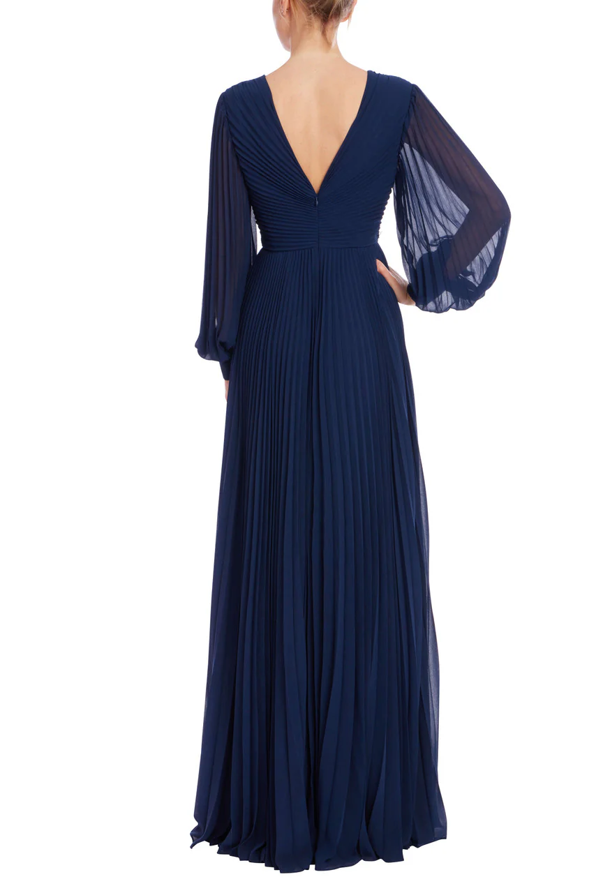 Pleated Georgette Long Sleeve Gown - Image 3