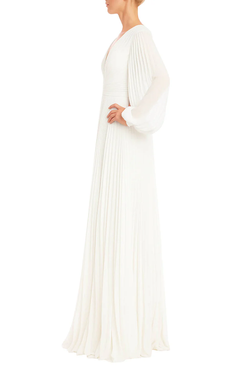 Pleated Georgette Long Sleeve Gown - Image 5