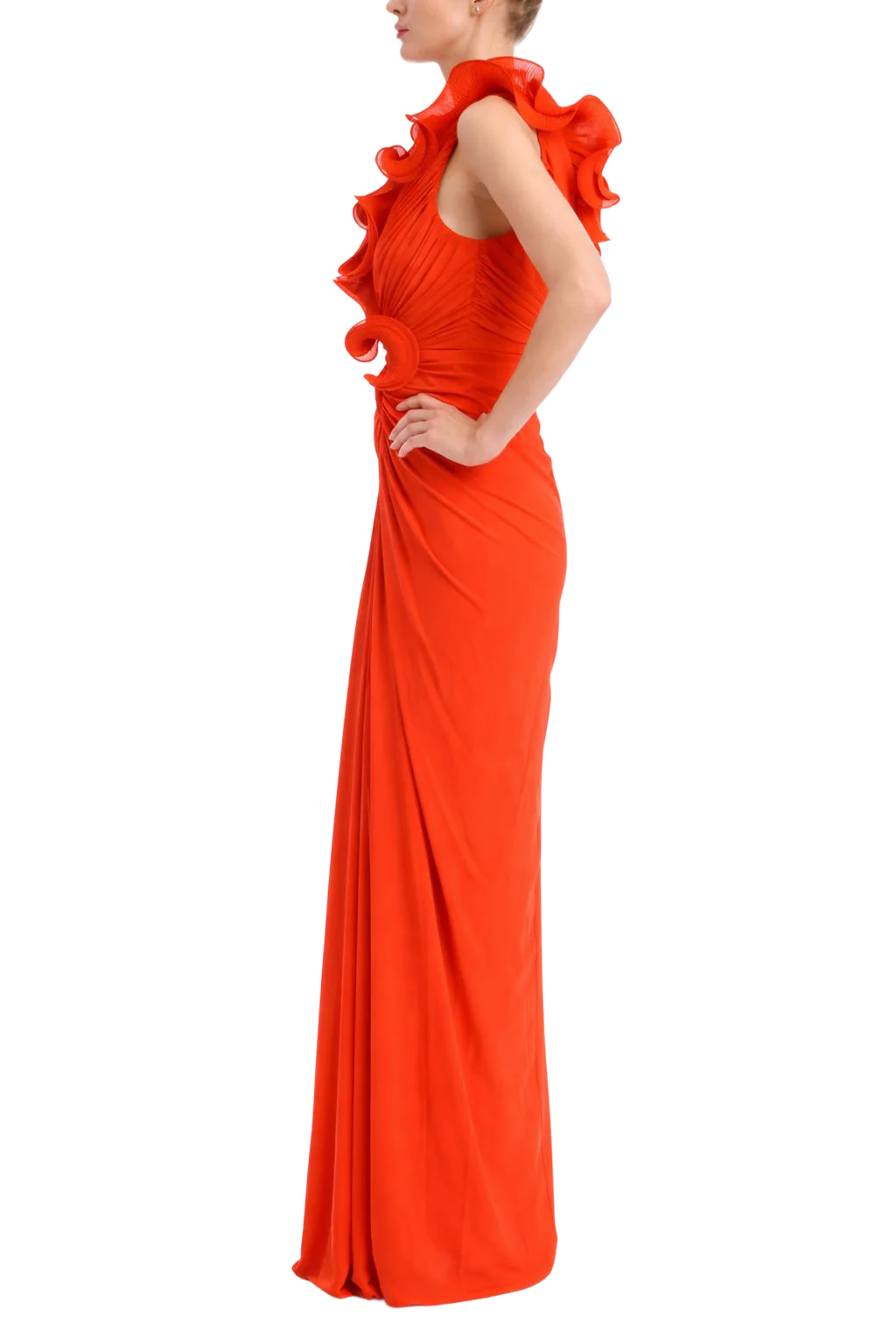 Pleated Ruffle V-Neck Column Gown - Image 2
