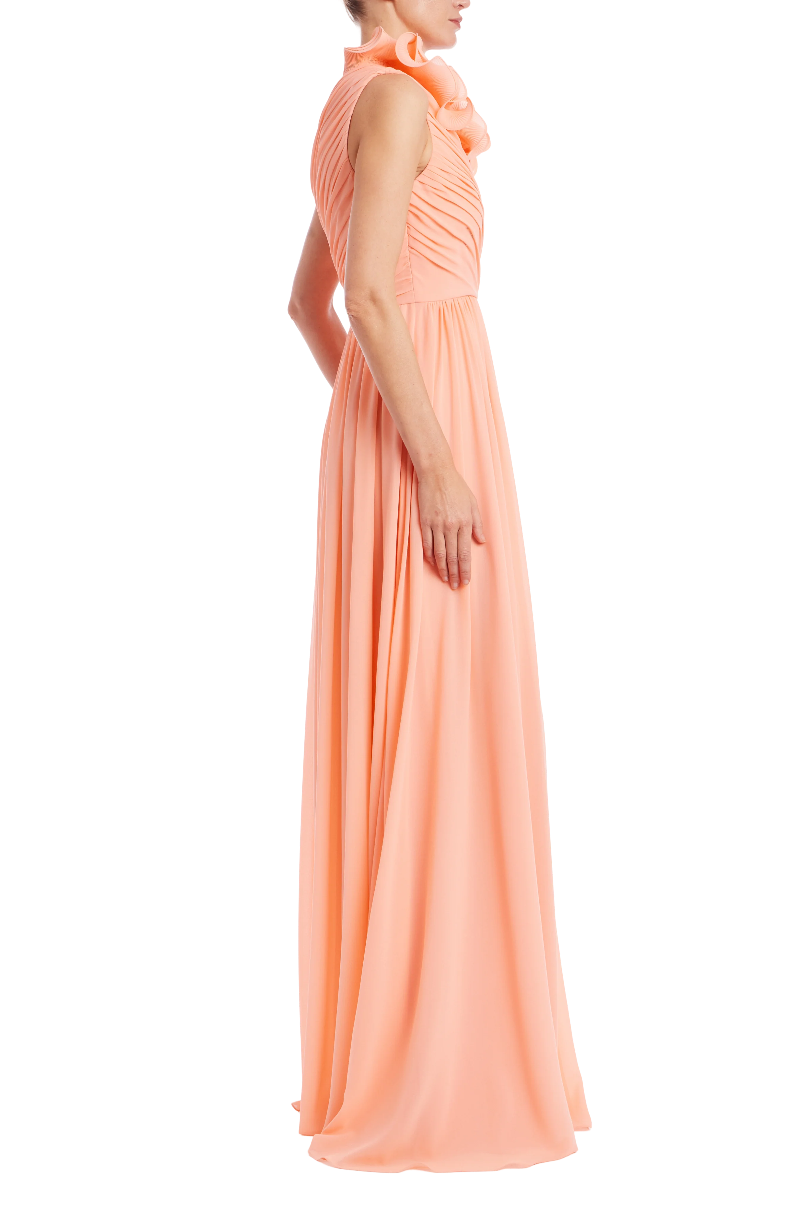 Ruffle One-Shoulder Pleated Evening Gown - Image 2