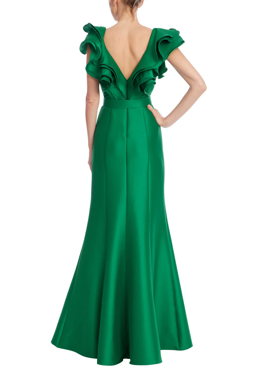 Ruffled Neckline Belted Trumpet Gown - Image 3