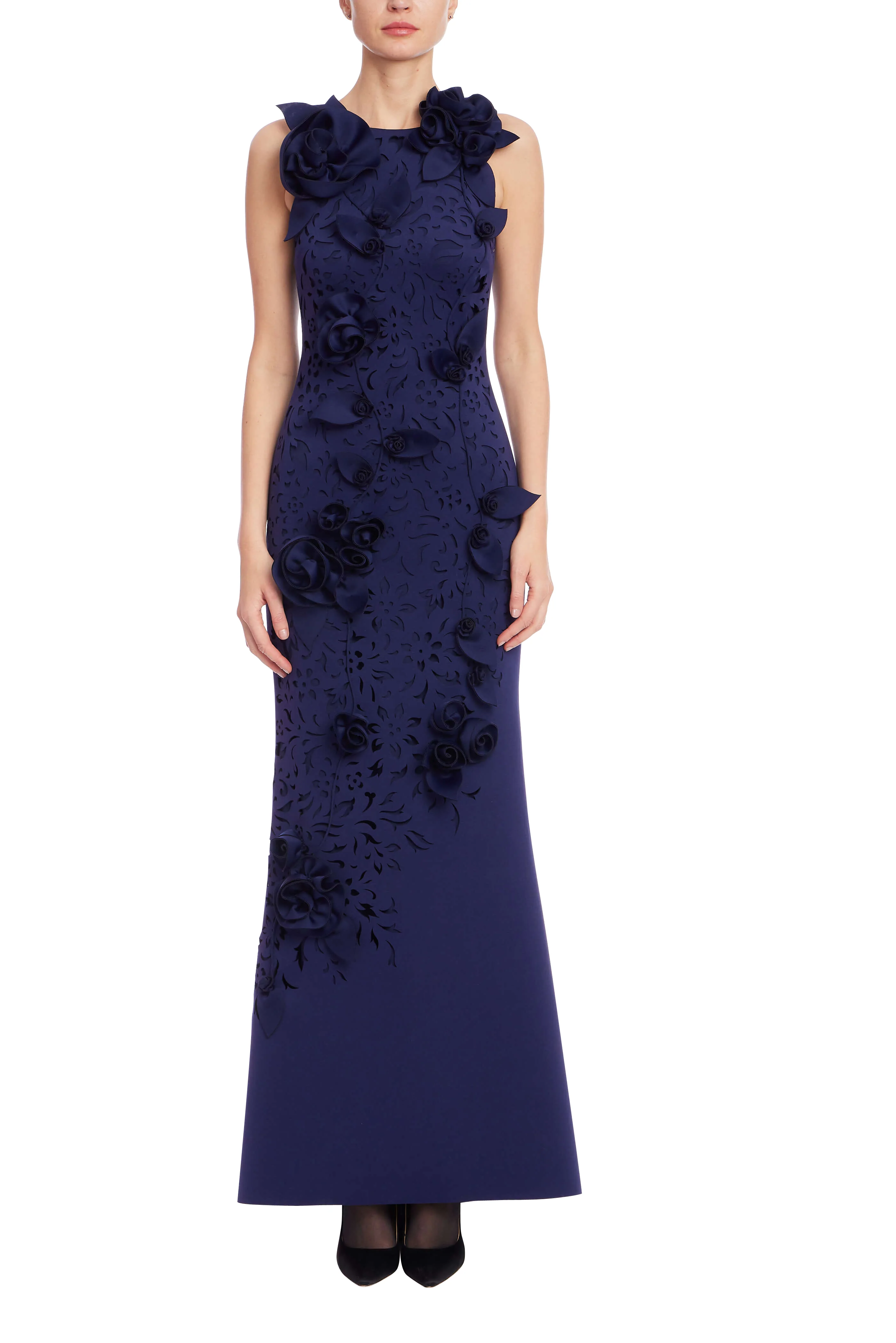Sleeveless 3D Floral Appliqué Trumpet Gown - Image 4